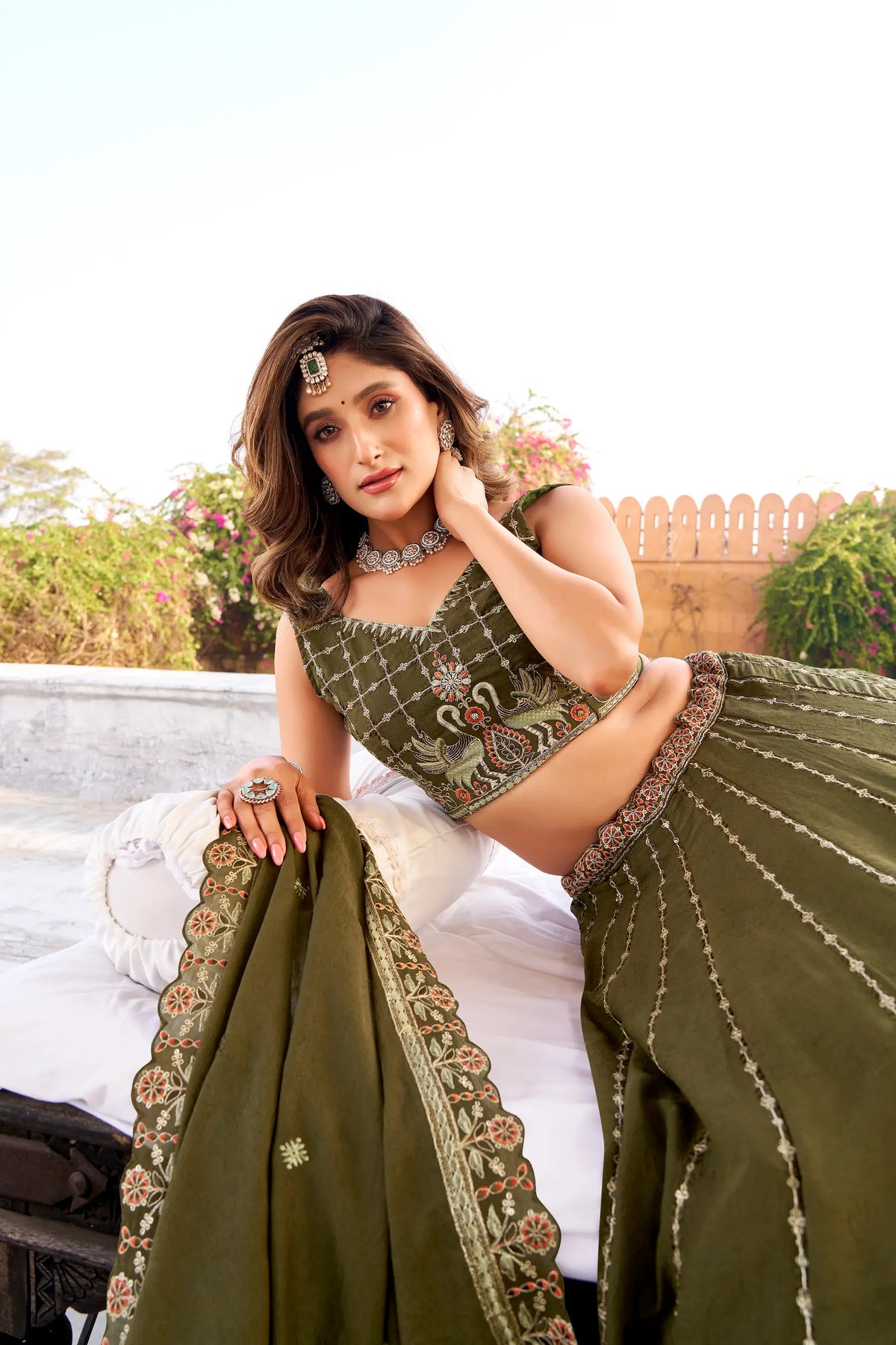 Dark Olive Chocolate Crush Embroidery Lehenga Choli