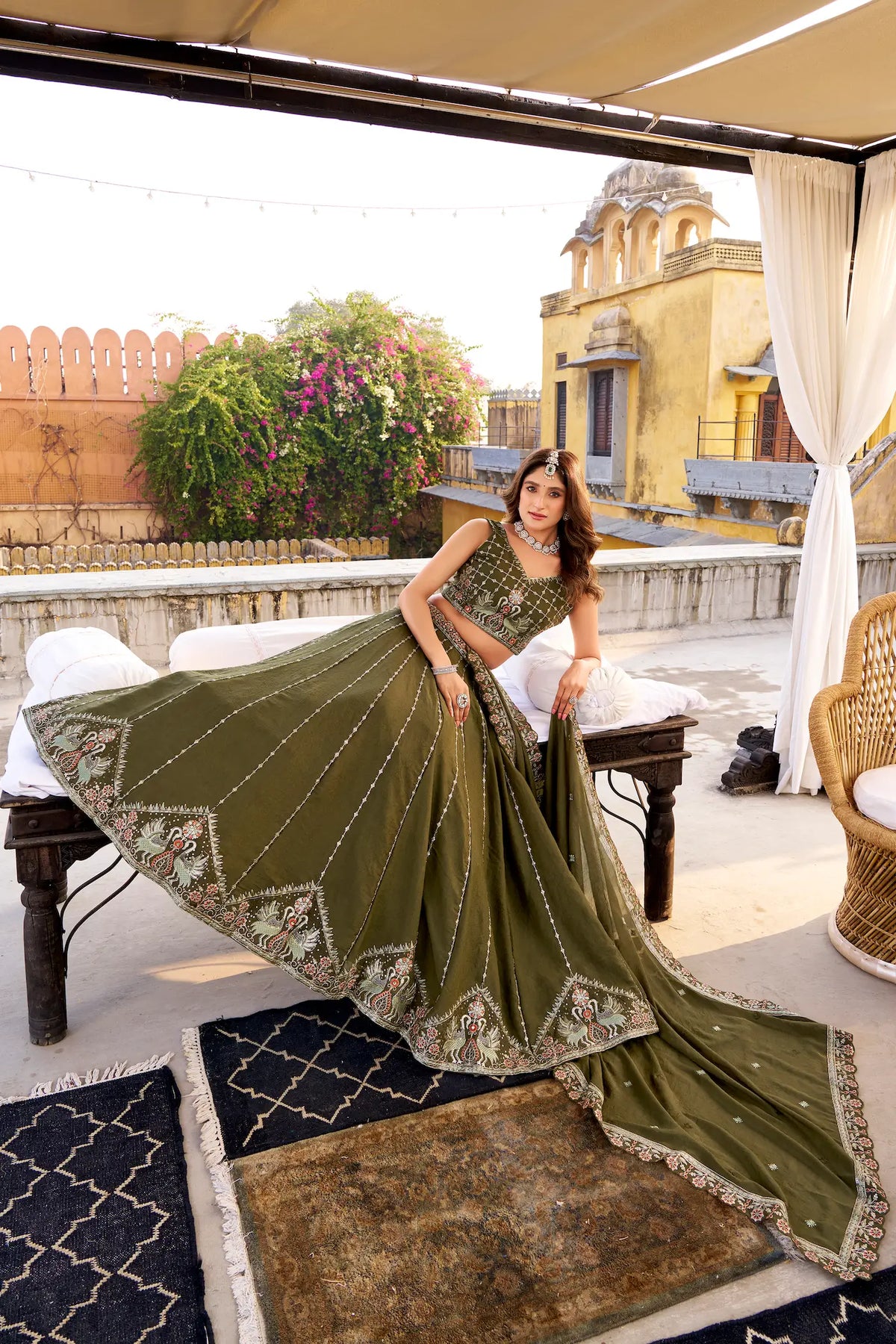 Dark Olive Chocolate Crush Embroidery Lehenga Choli