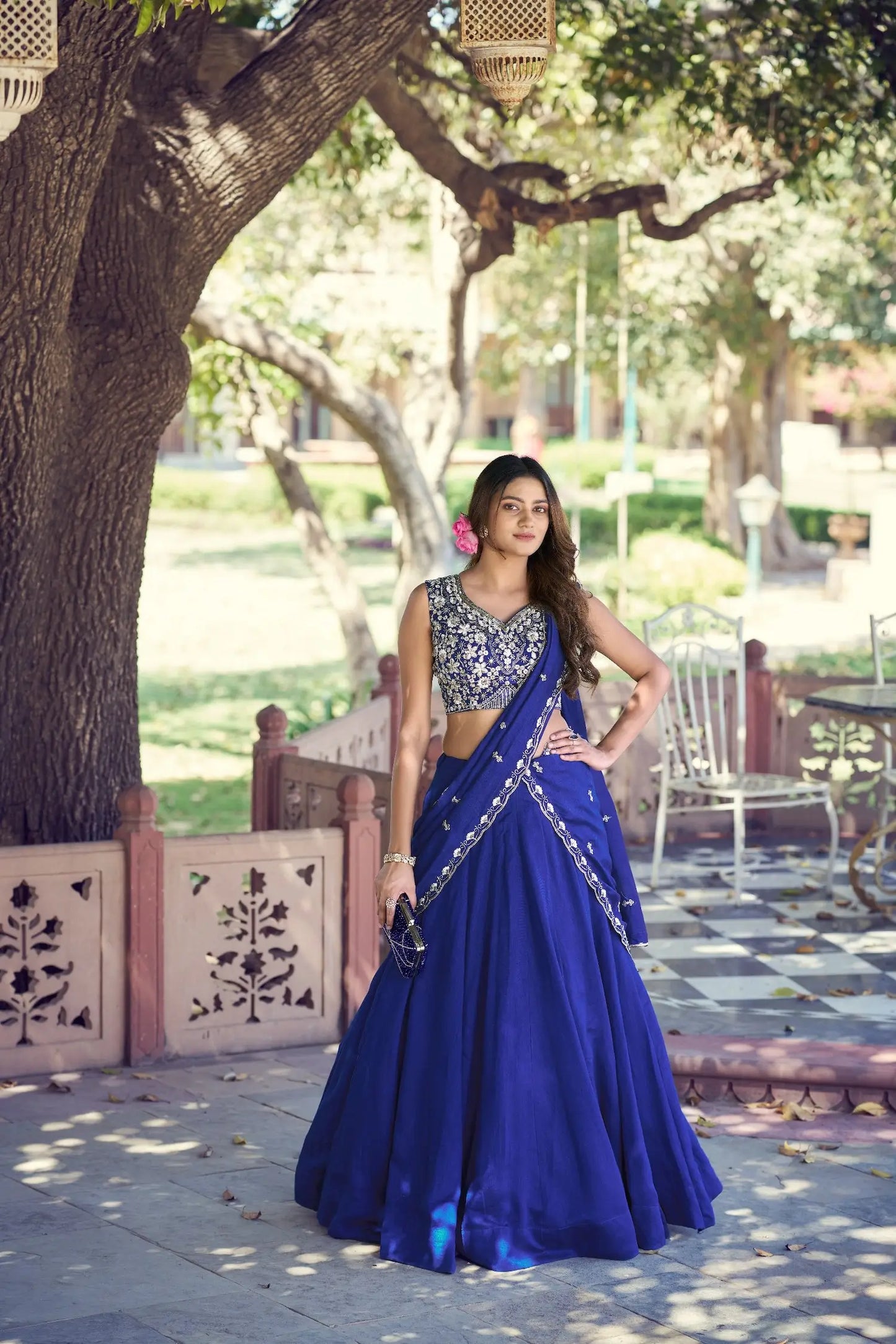 Royal Blue Embroidery & Bead Work Lehenga