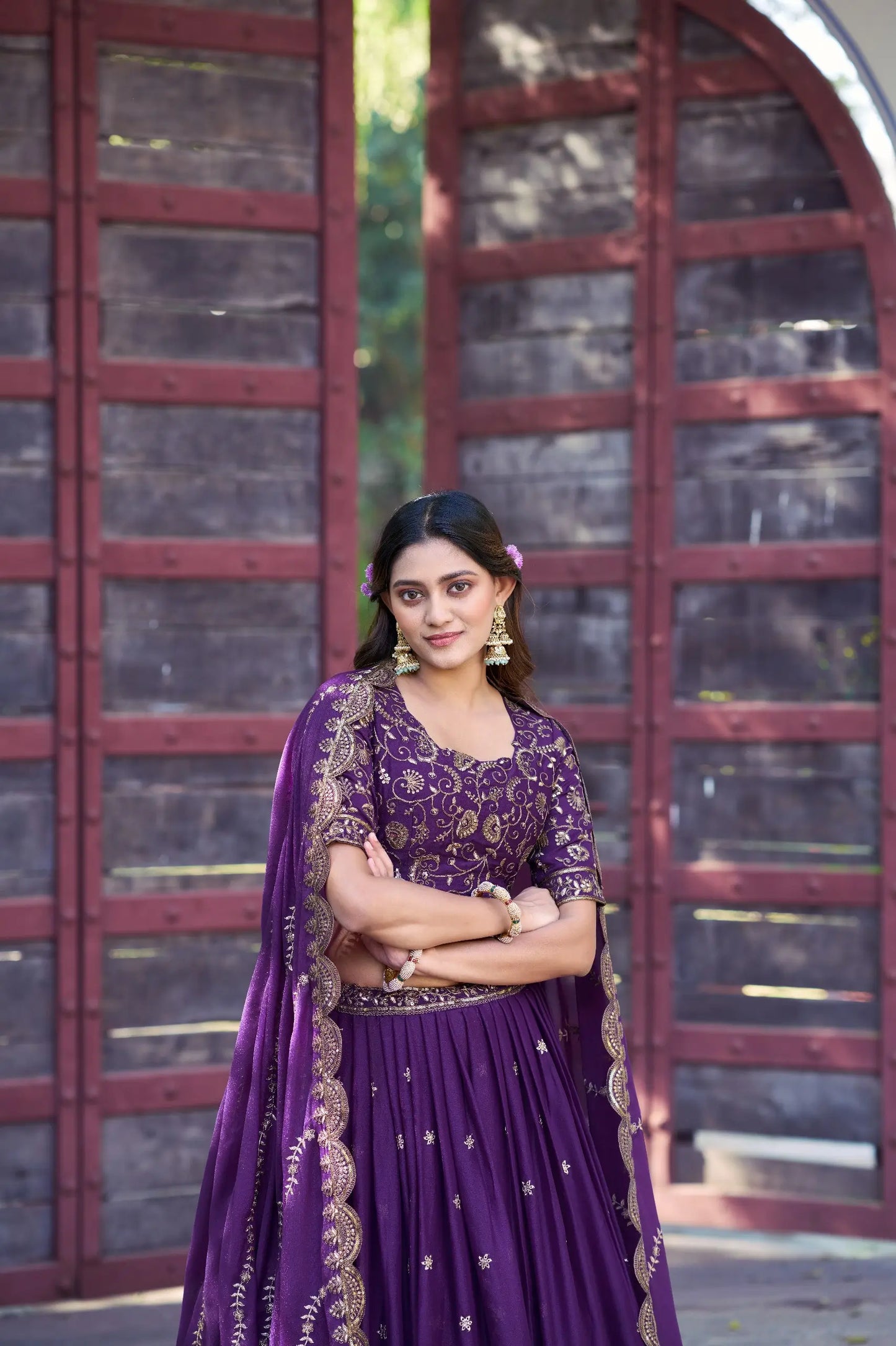 Plum Purple Georgette Embroidery Lehenga Choli