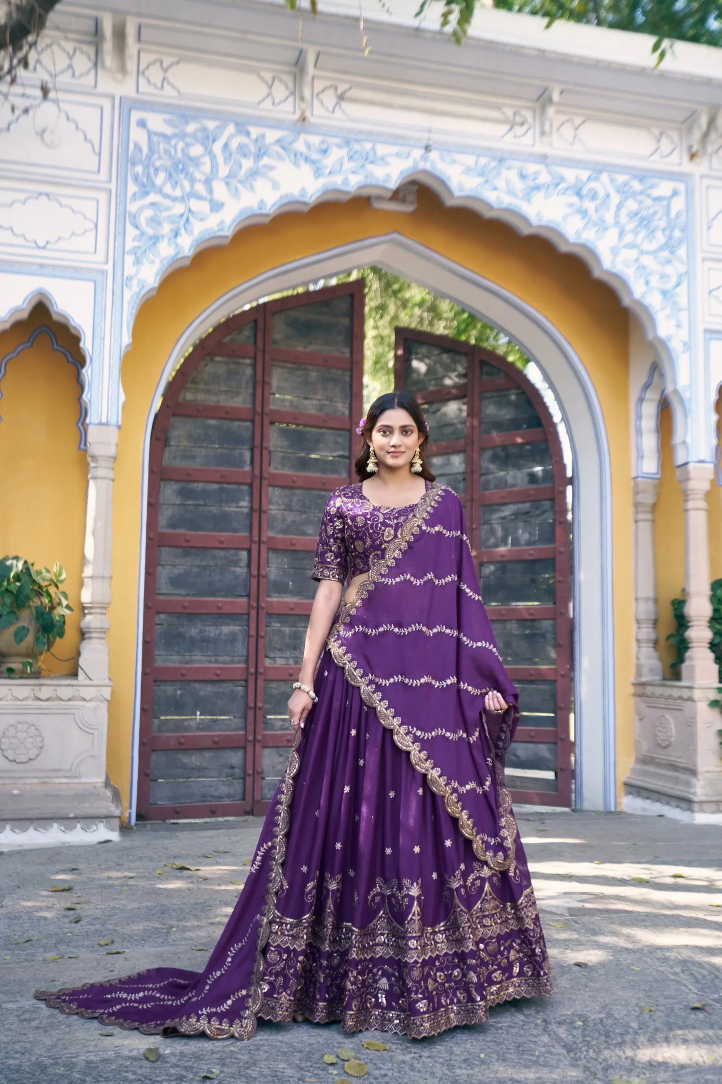Plum Purple Georgette Embroidery Lehenga Choli