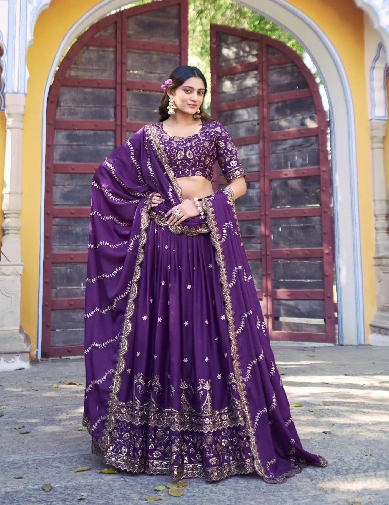 Plum Purple Georgette Embroidery Lehenga Choli