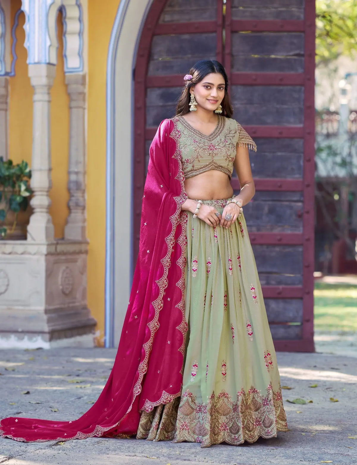 Pista Green Georgette Embroidery Lehenga Choli