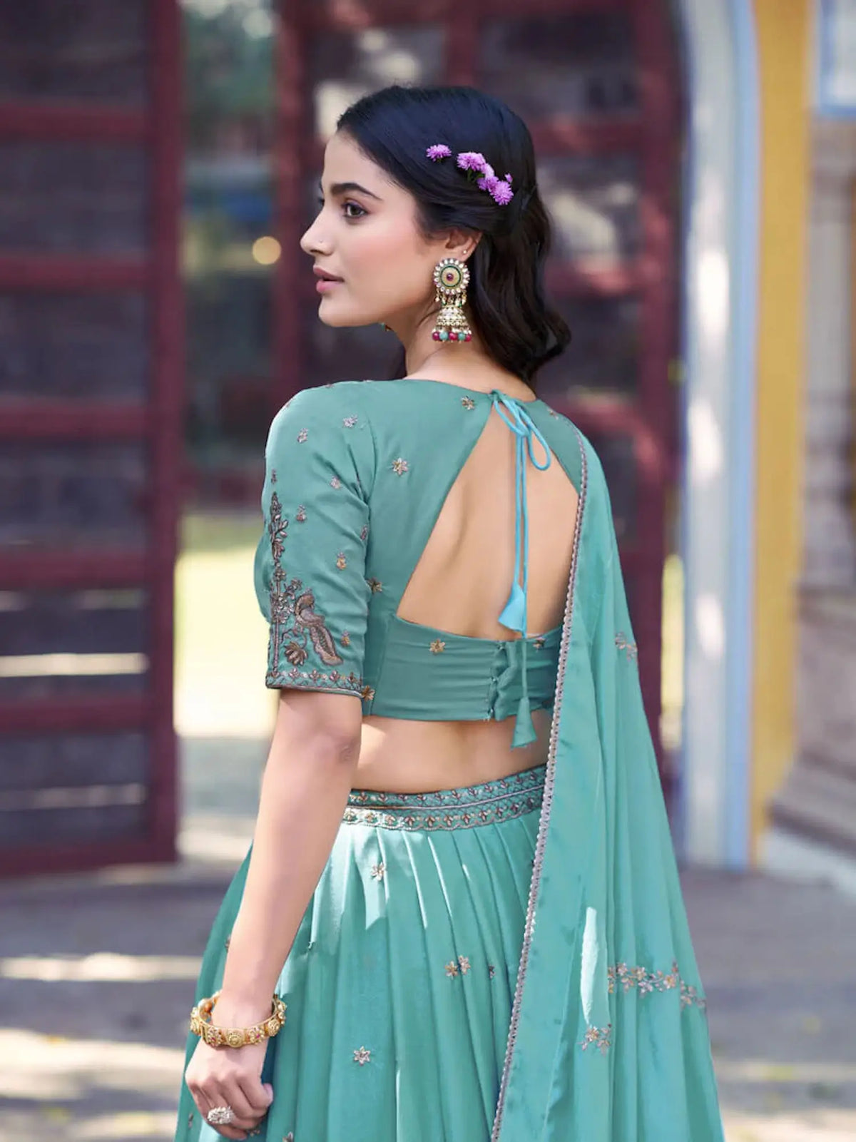 Sky Blue Georgette Embroidery Lehenga Choli