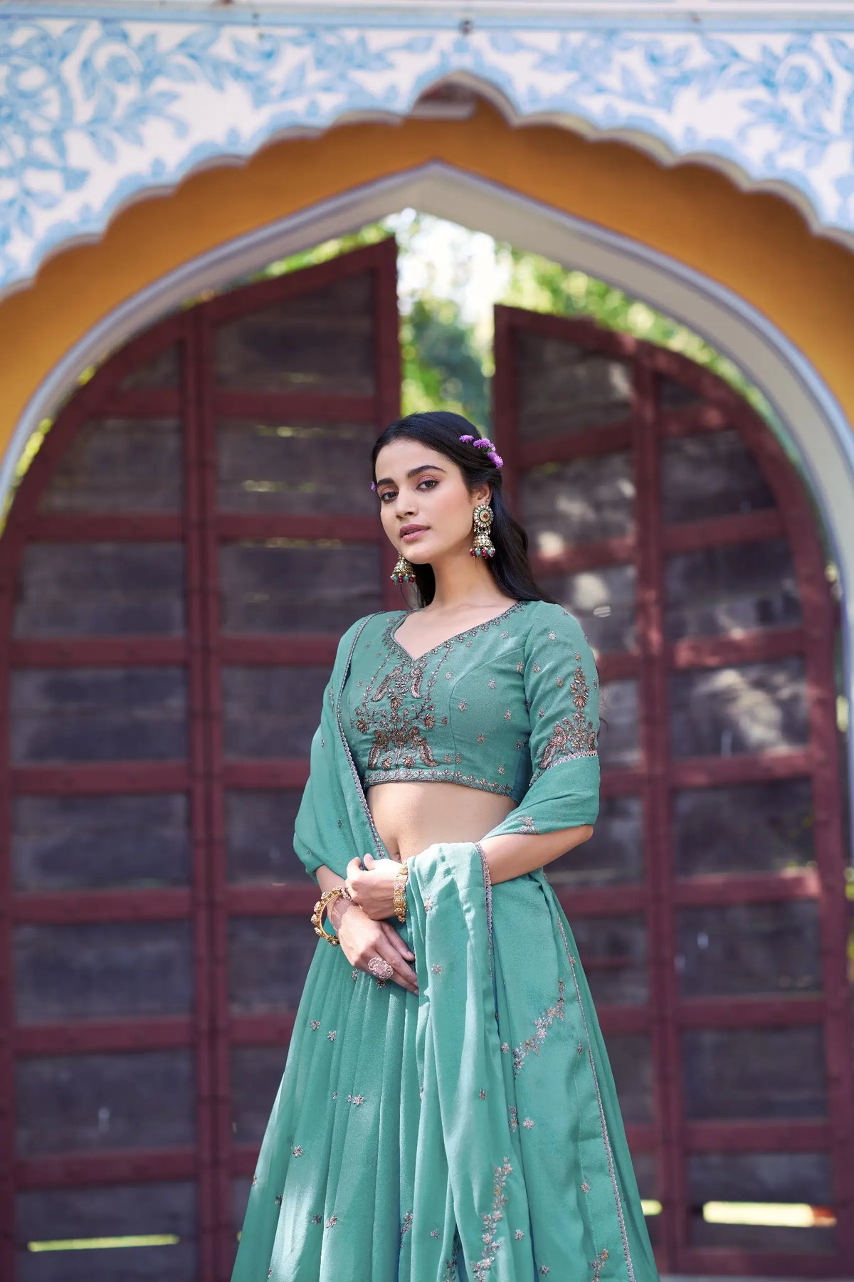 Sky Blue Georgette Embroidery Lehenga Choli