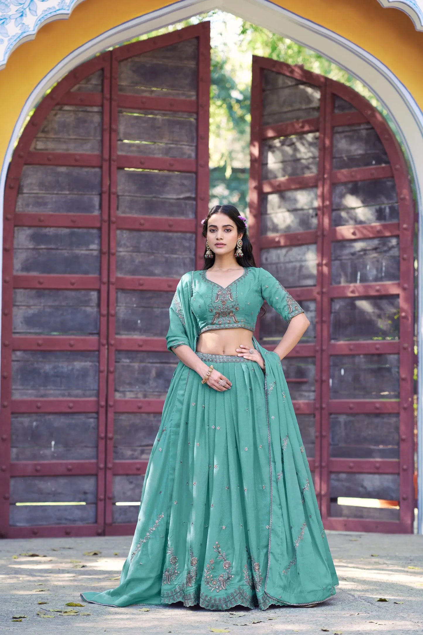 Sky Blue Georgette Embroidery Lehenga Choli