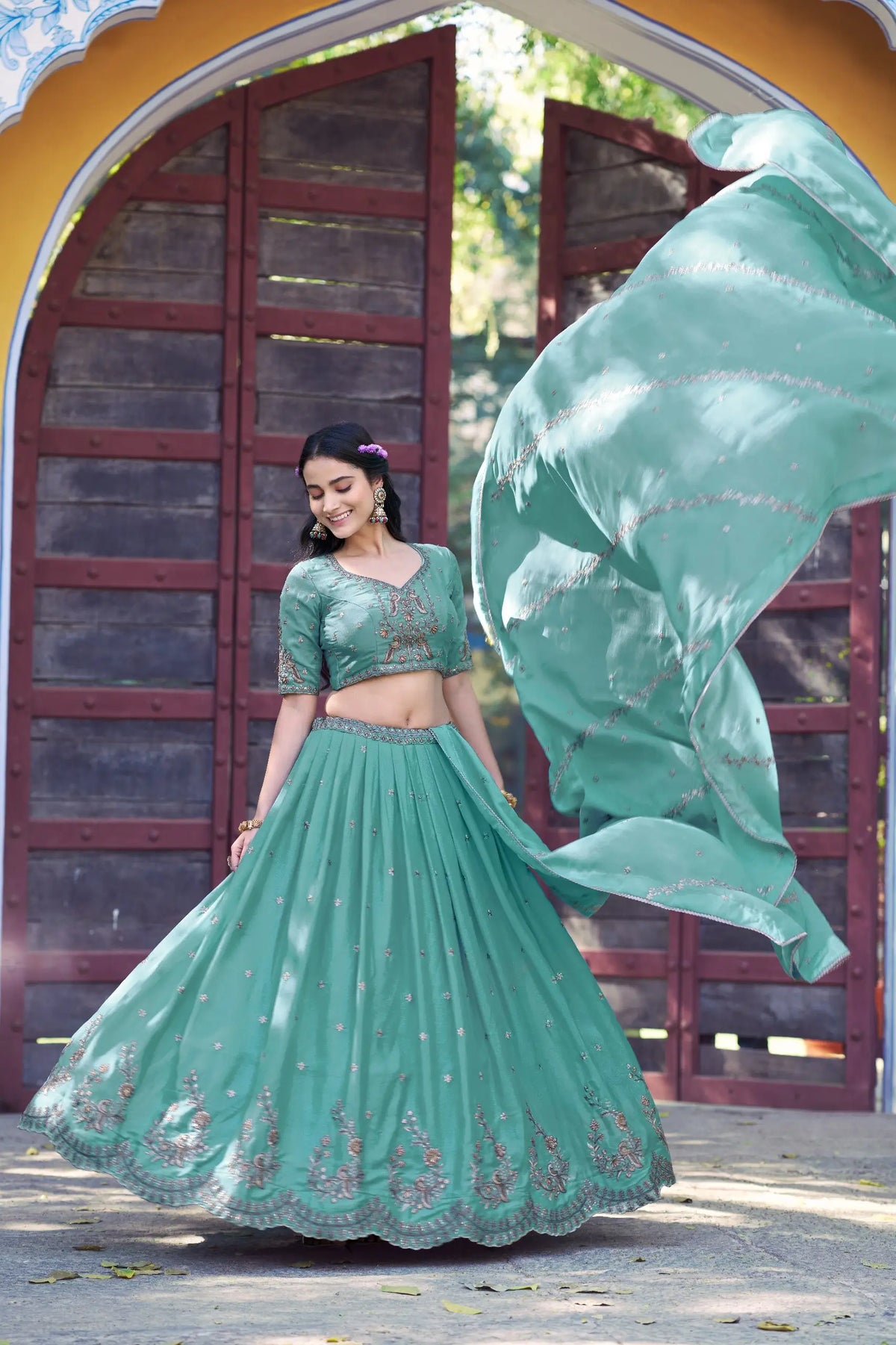 Sky Blue Georgette Embroidery Lehenga Choli