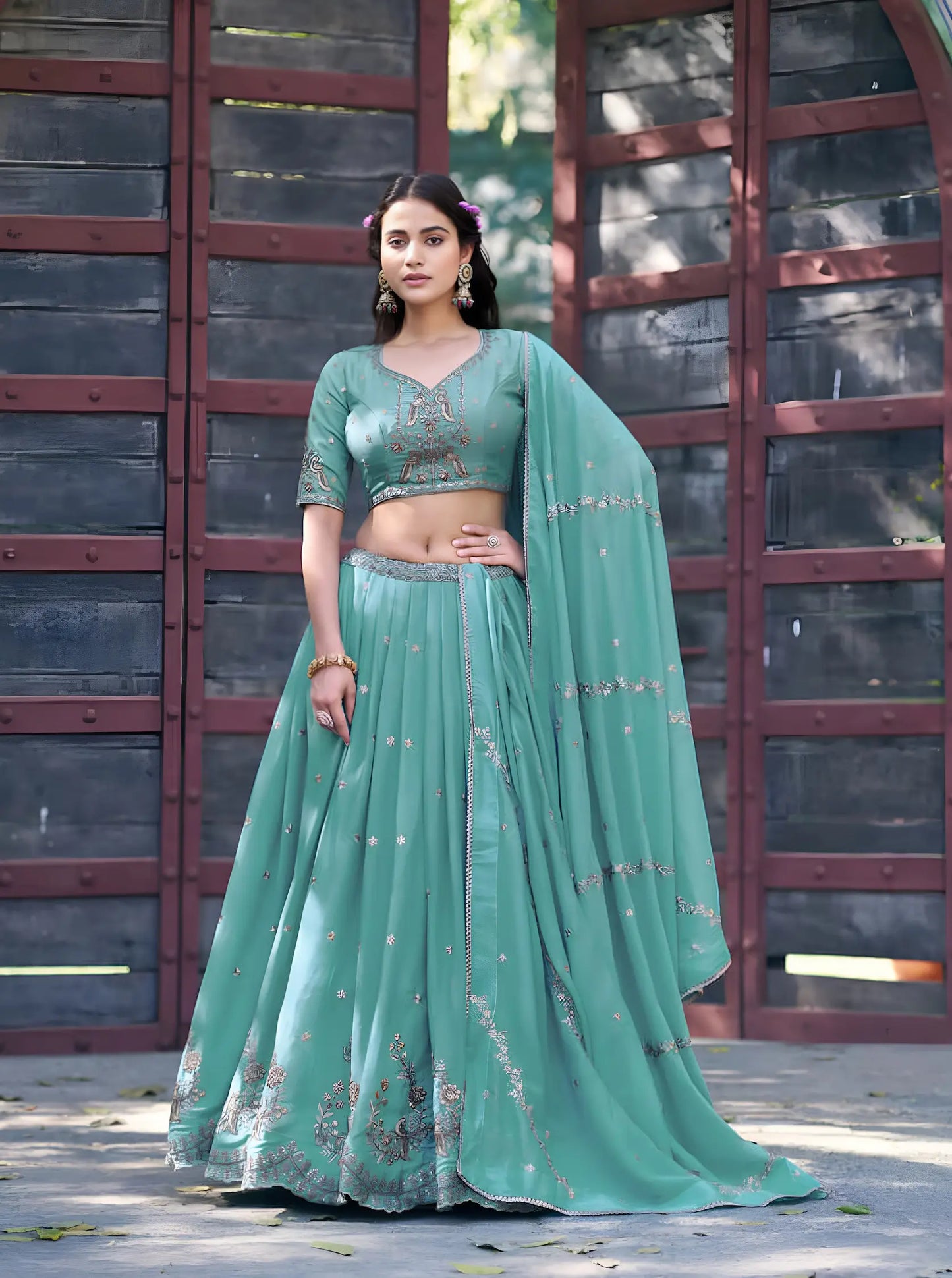 Sky Blue Georgette Embroidery Lehenga Choli
