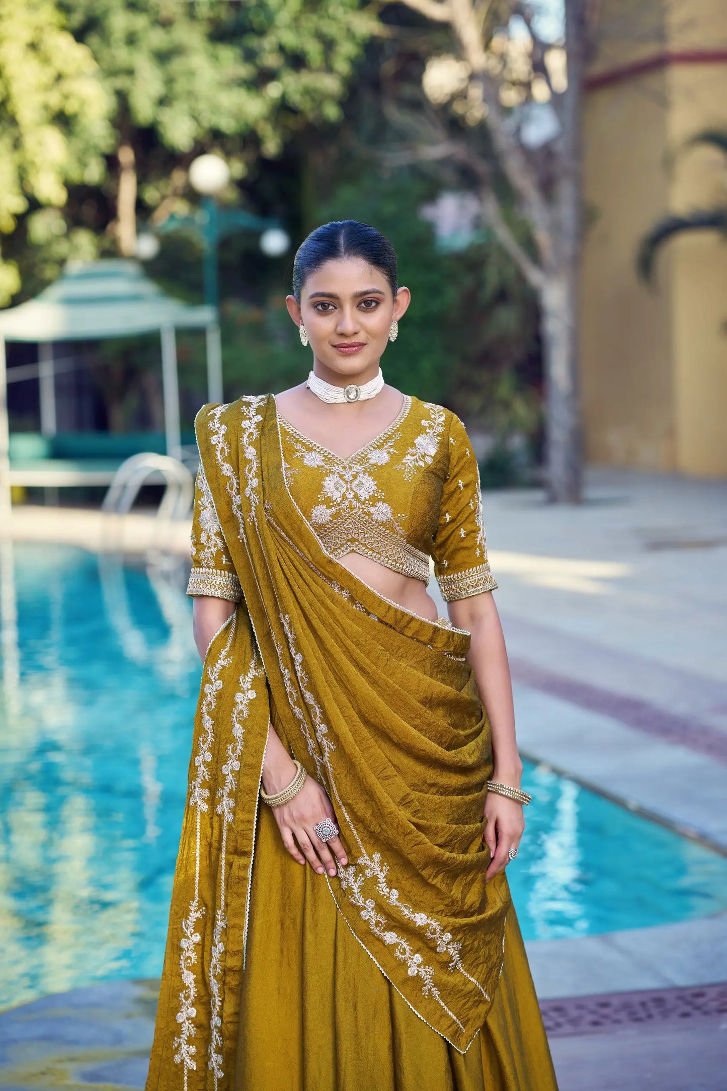Mustard Gold Crush Embroidered Lehenga