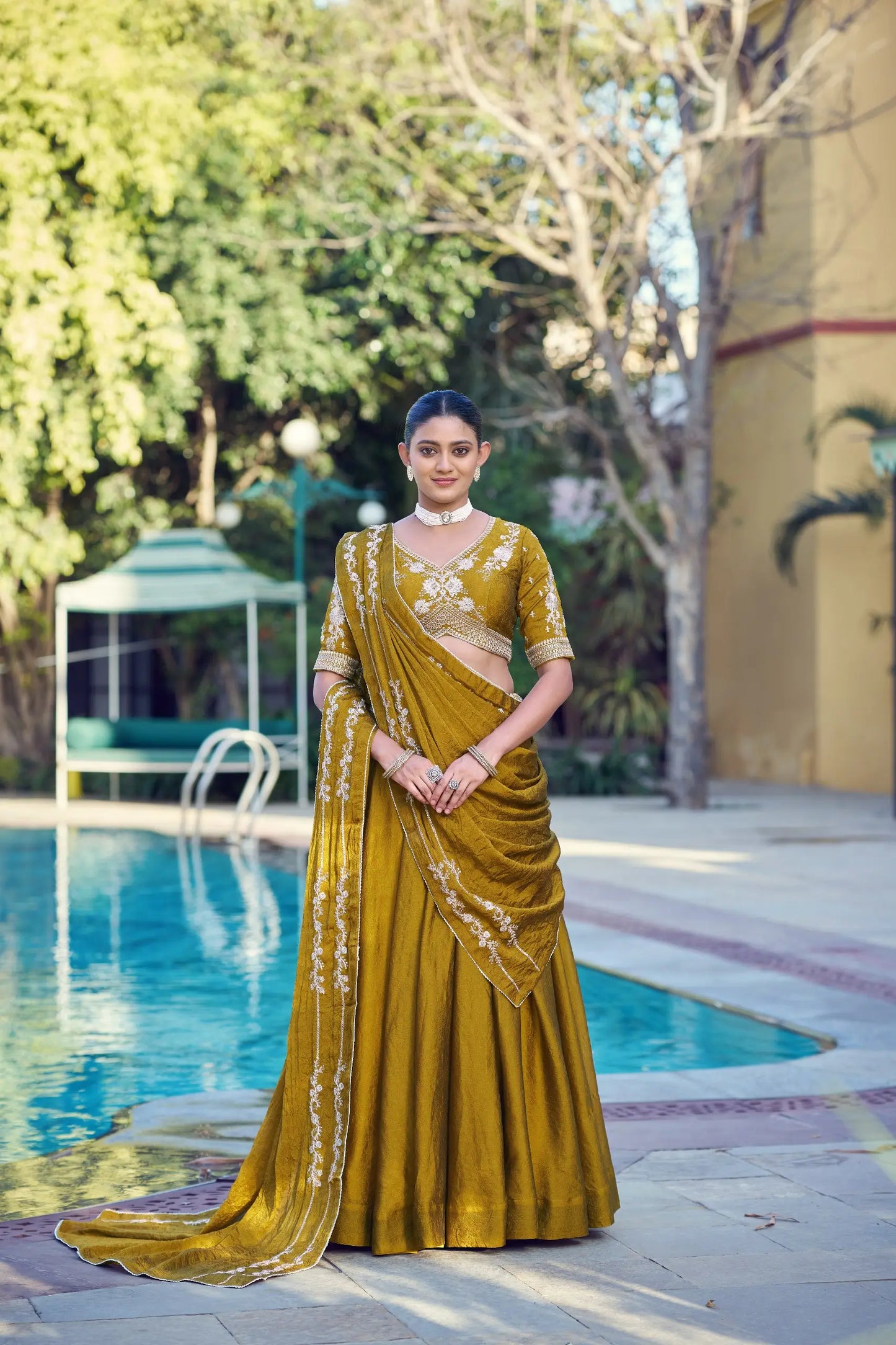 Mustard Gold Crush Embroidered Lehenga