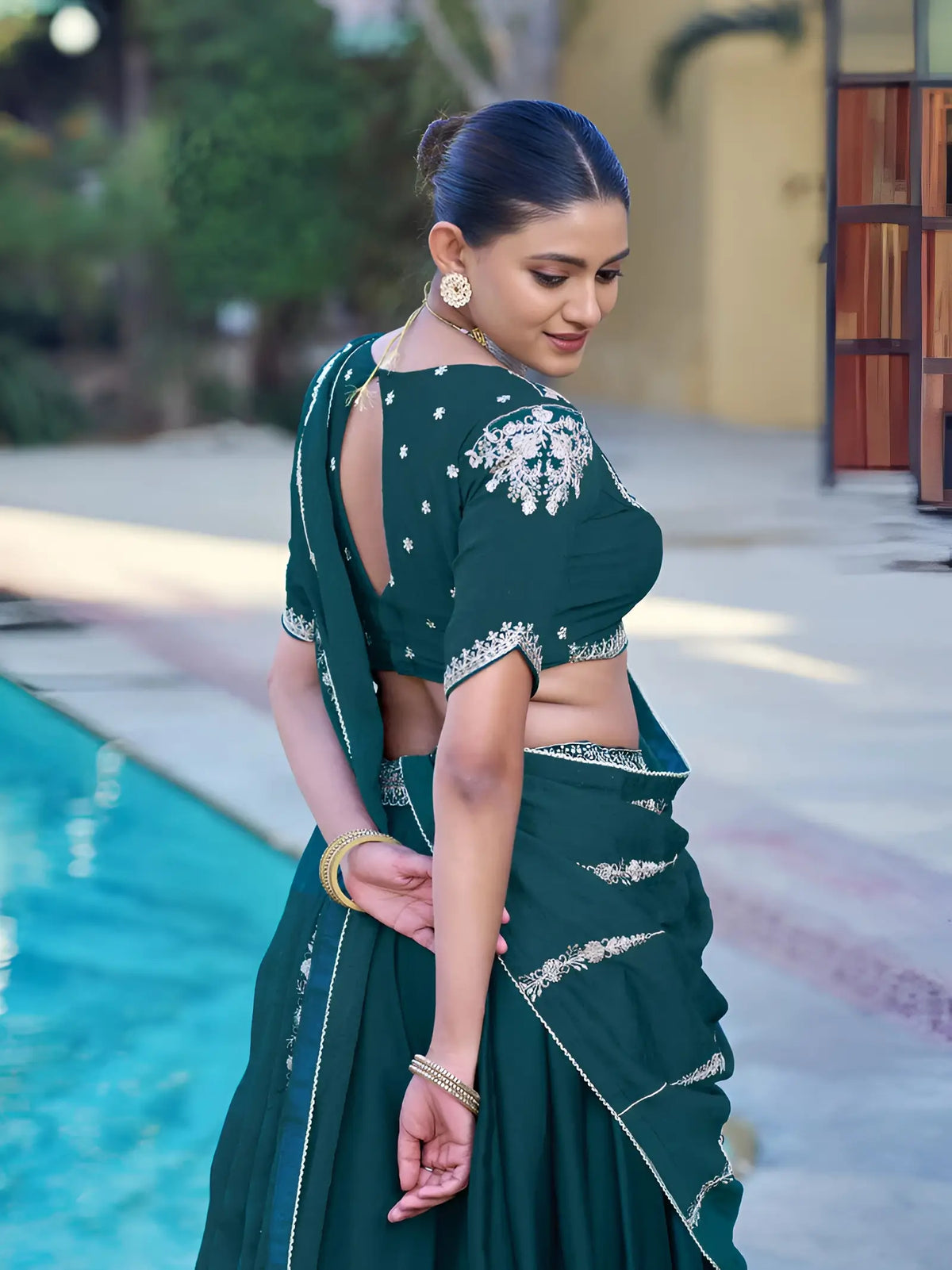 Peacock Blue Crush Embroidered Lehenga