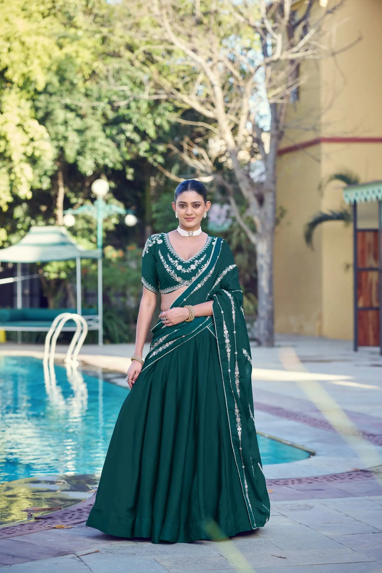 Peacock Blue Crush Embroidered Lehenga