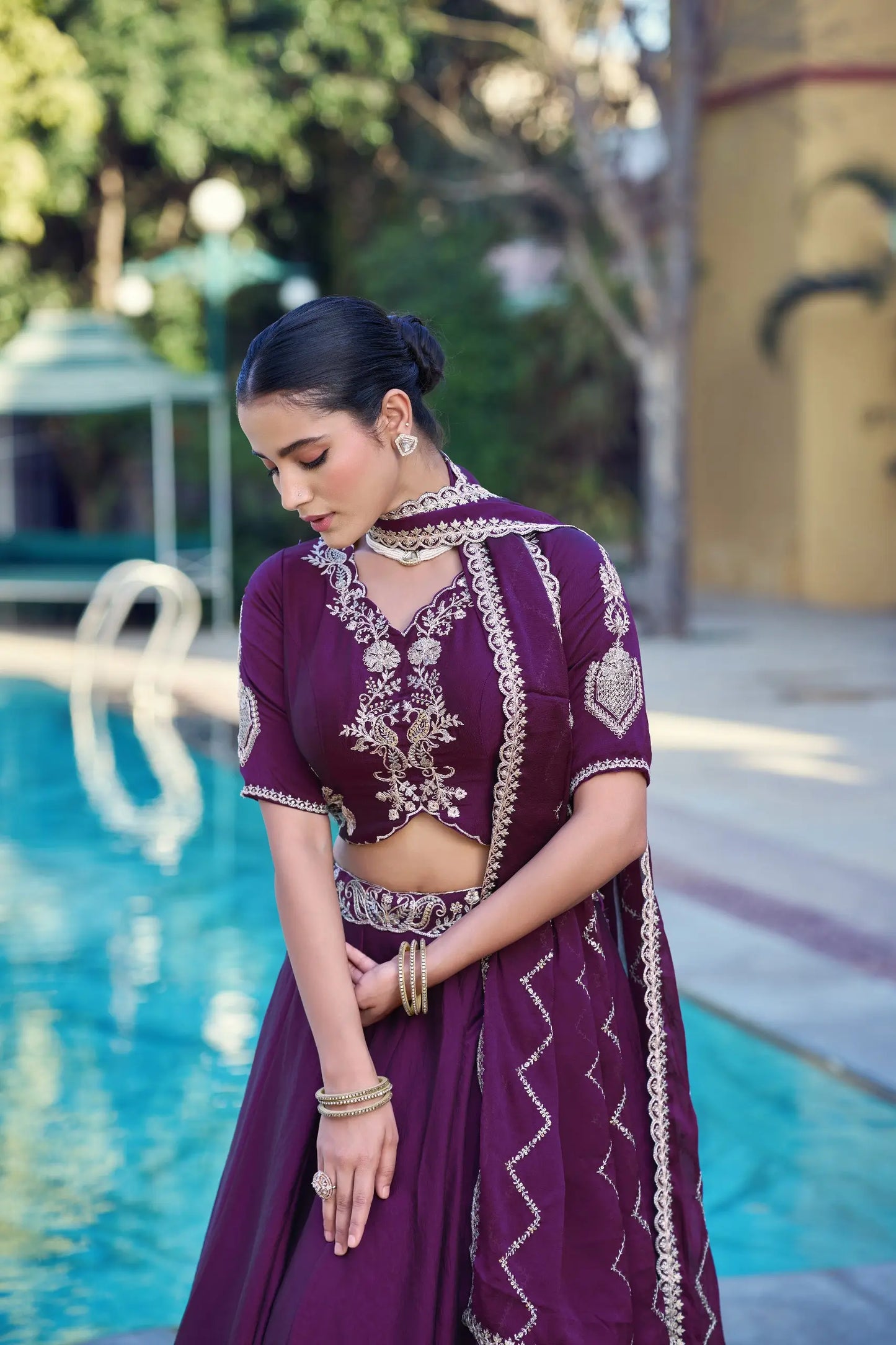 Plum Purple Crush Embroidered Lehenga