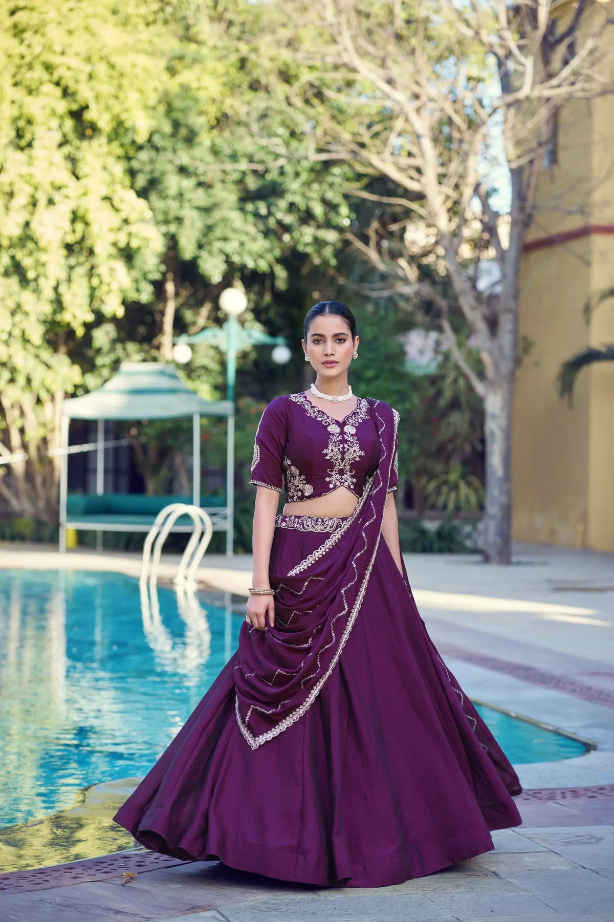 Plum Purple Crush Embroidered Lehenga