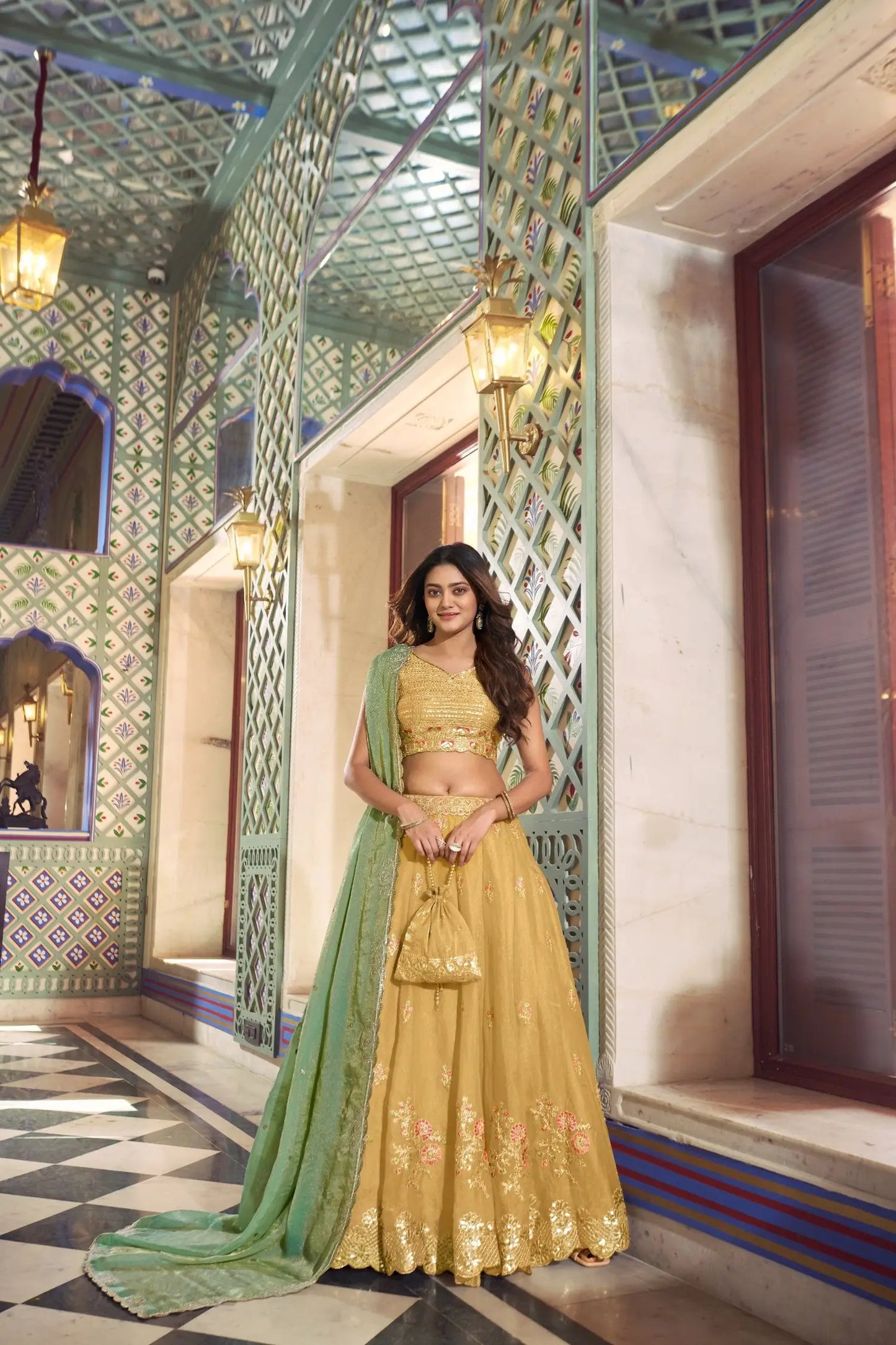 Pastel Yellow Embroidery Lehenga Choli
