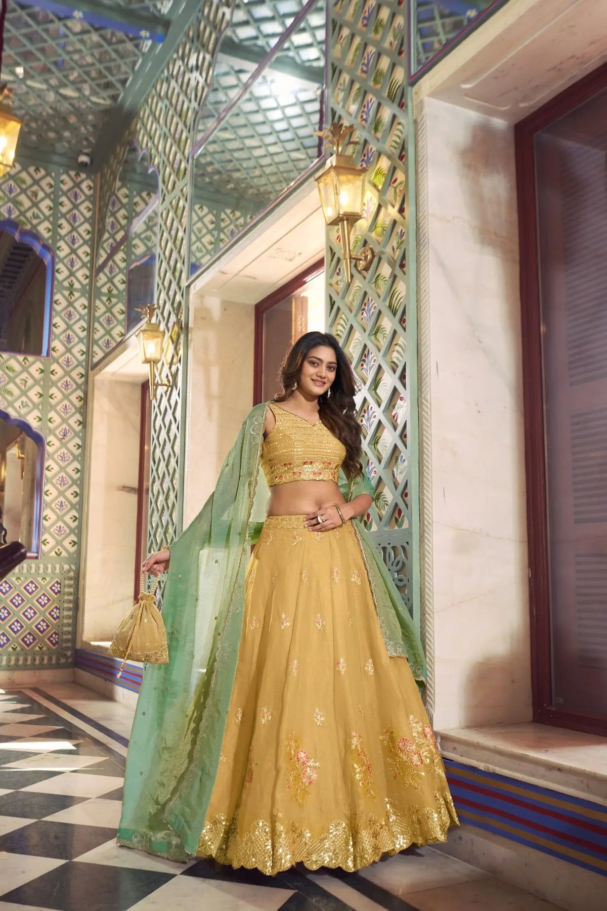 Pastel Yellow Embroidery Lehenga Choli