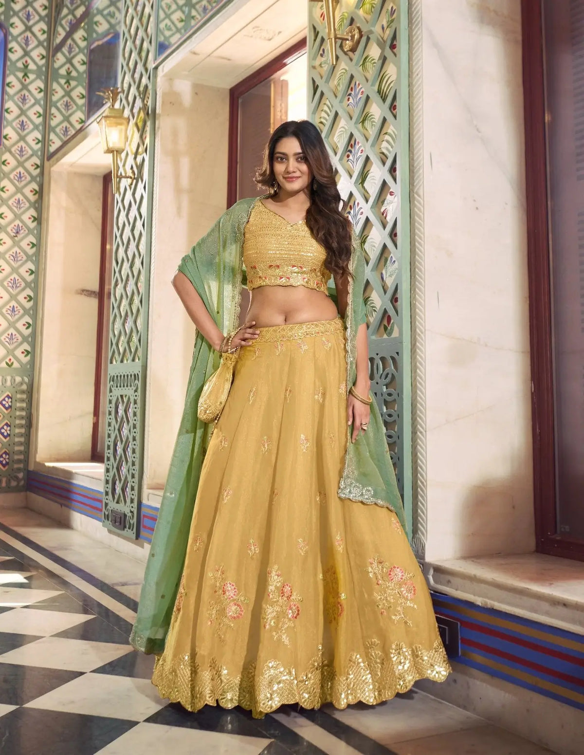 Pastel Yellow Embroidery Lehenga Choli
