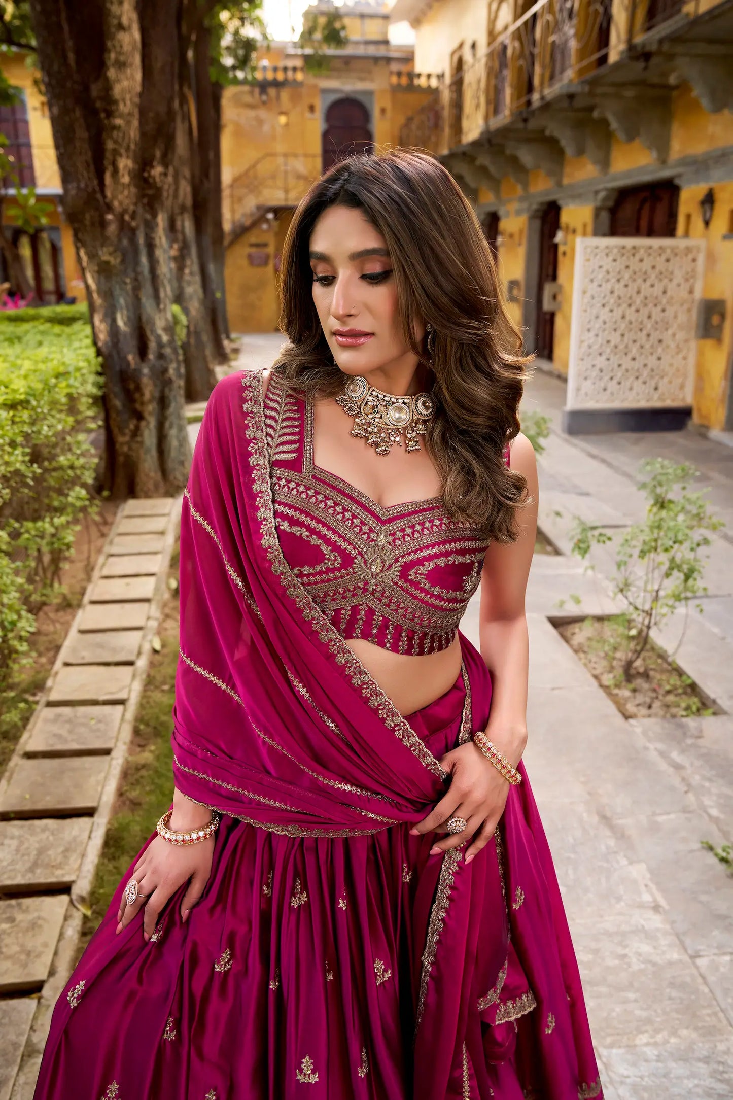 Magenta Pink Rangoli Silk Embroidery Lehenga Choli