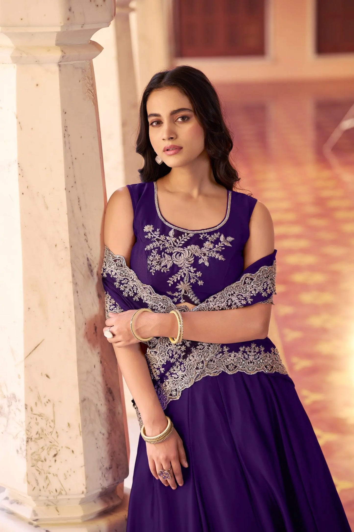 Dark Purple Embroidered Lehenga Choli