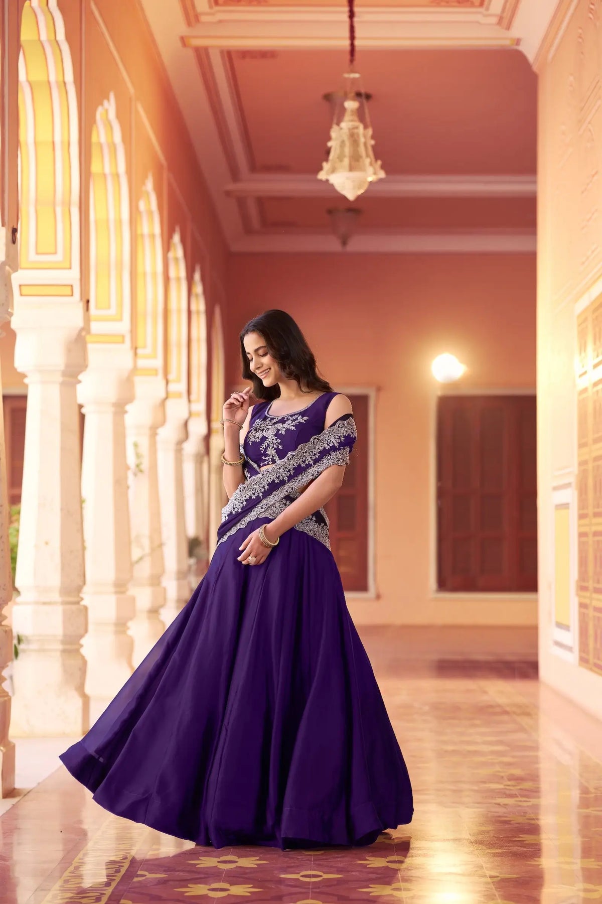 Dark Purple Embroidered Lehenga Choli