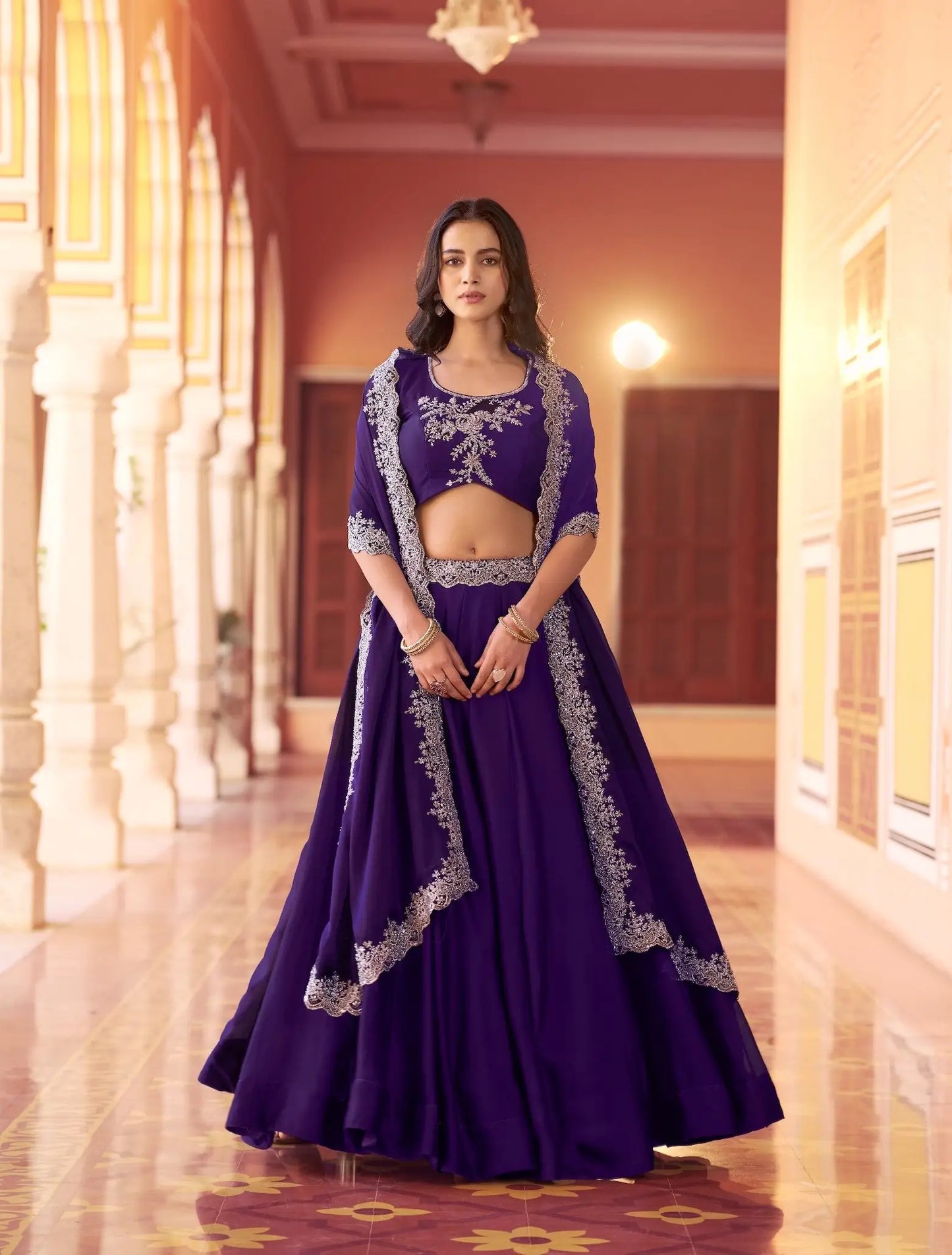Dark Purple Embroidered Lehenga Choli