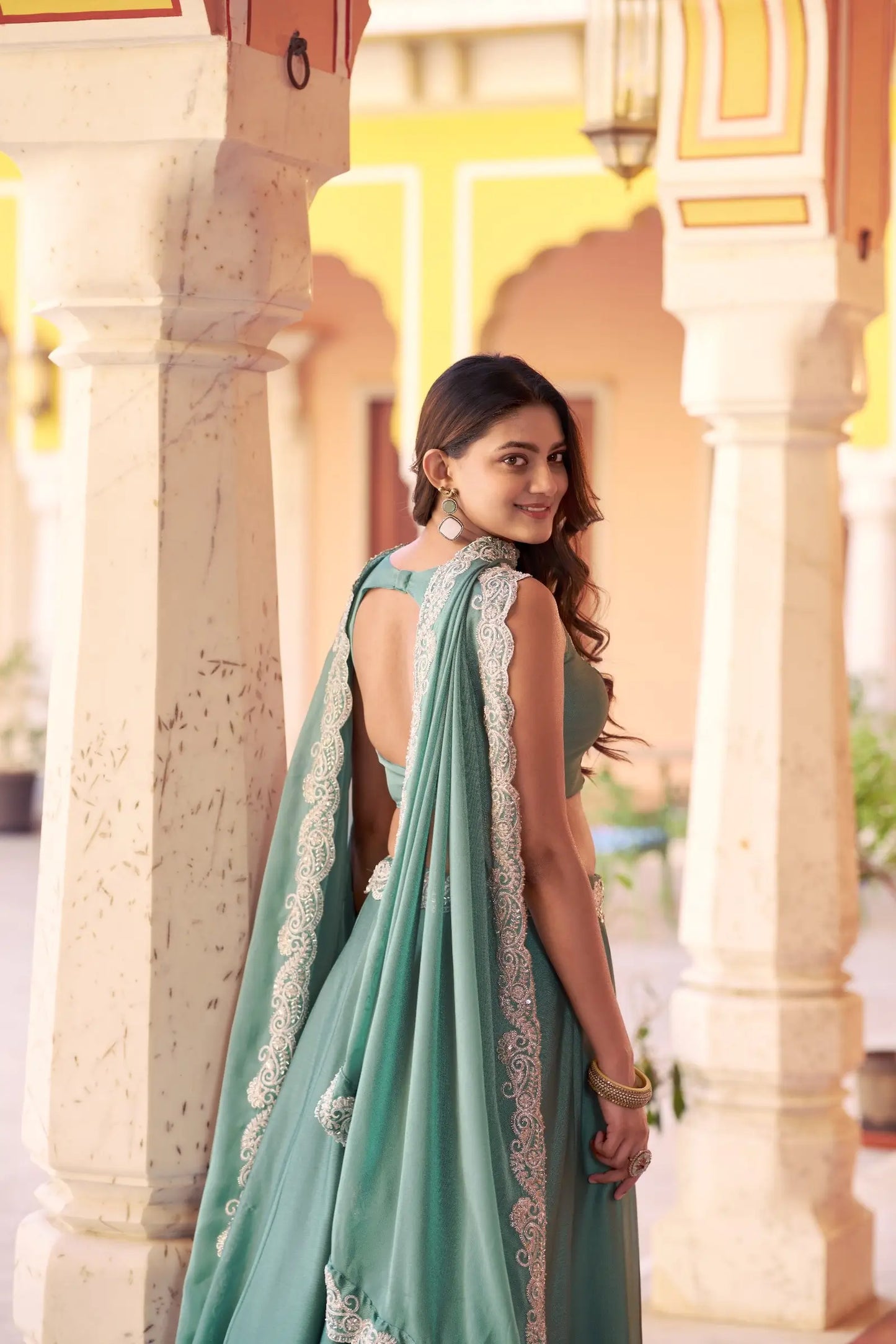 Sea Blue Embroidered Lehenga Choli
