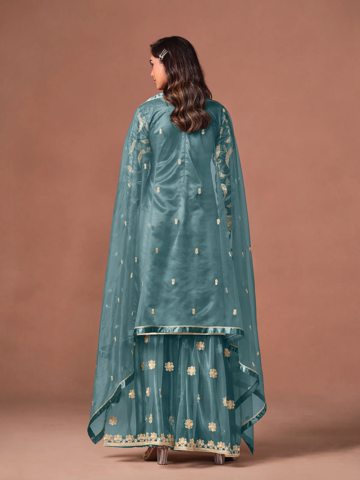 Teal Blue Embroidered Salwar Suit