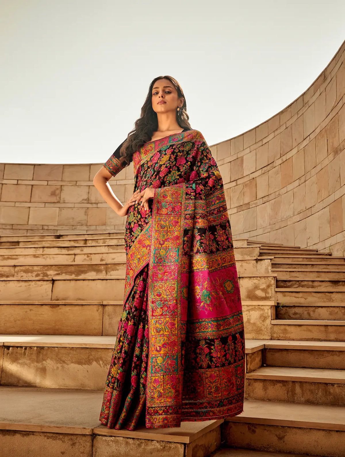 Jade Black Modal Kashmiri Saree