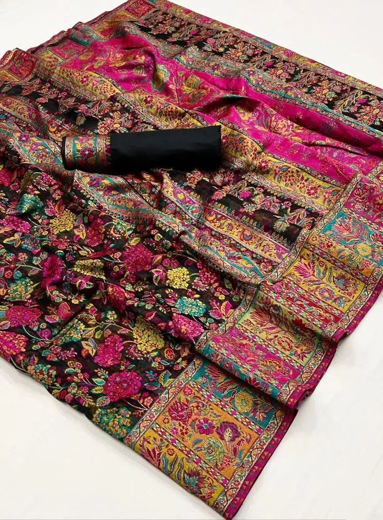 Jade Black Modal Kashmiri Saree