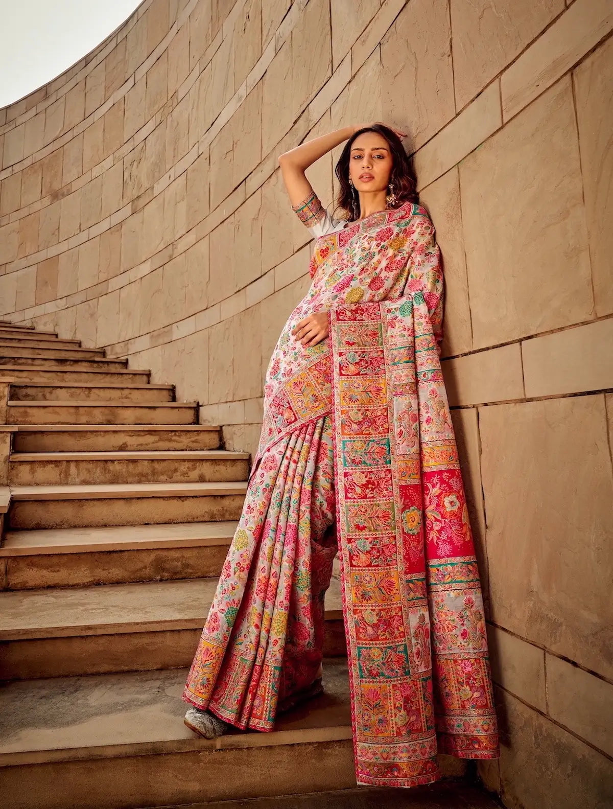 Daisy White Modal Kashmiri Saree