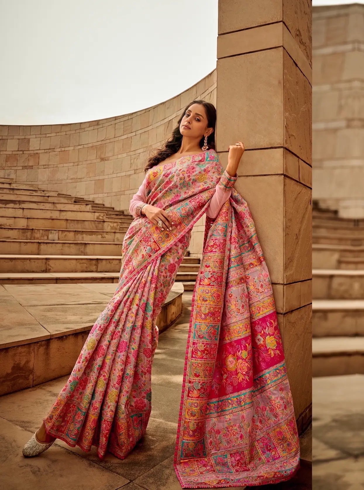 Powder Pink Modal Kashmiri Saree