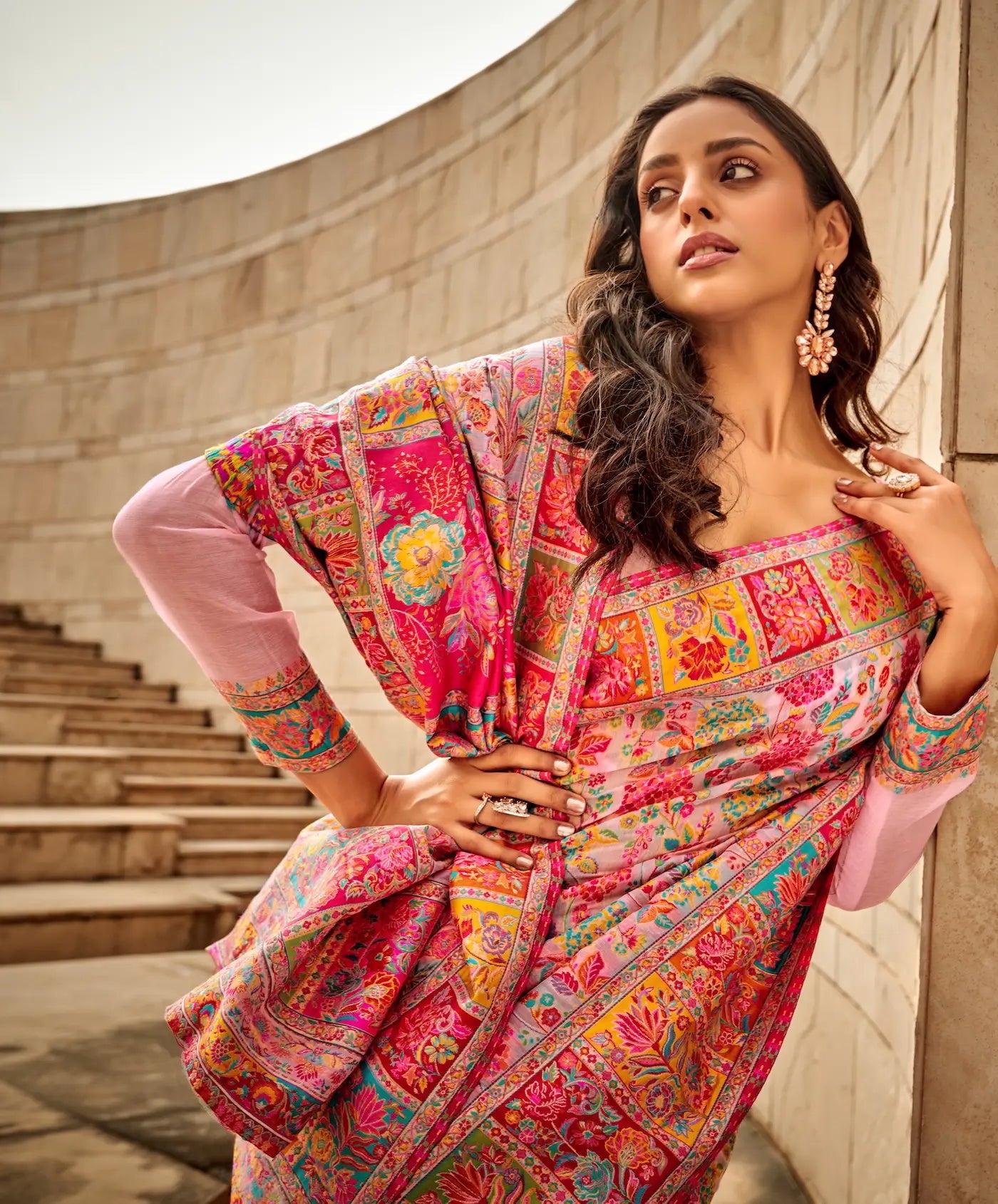 Powder Pink Modal Kashmiri Saree