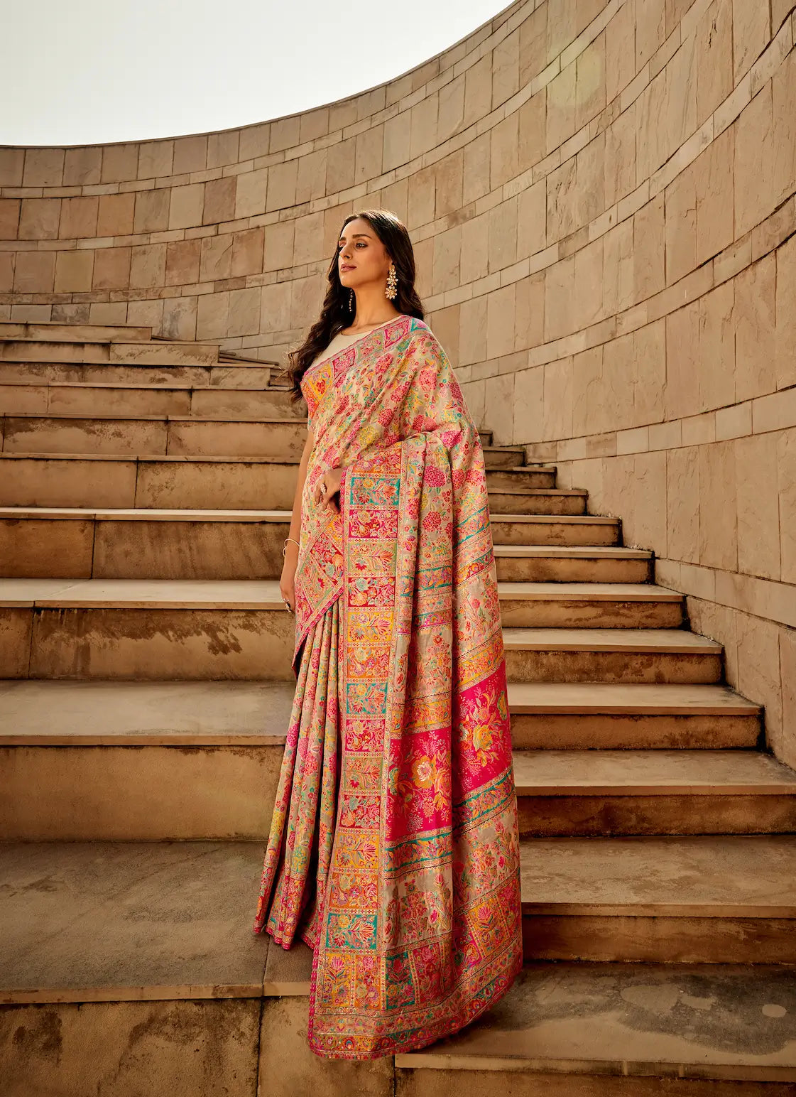 Ivory White Modal Kashmiri Saree