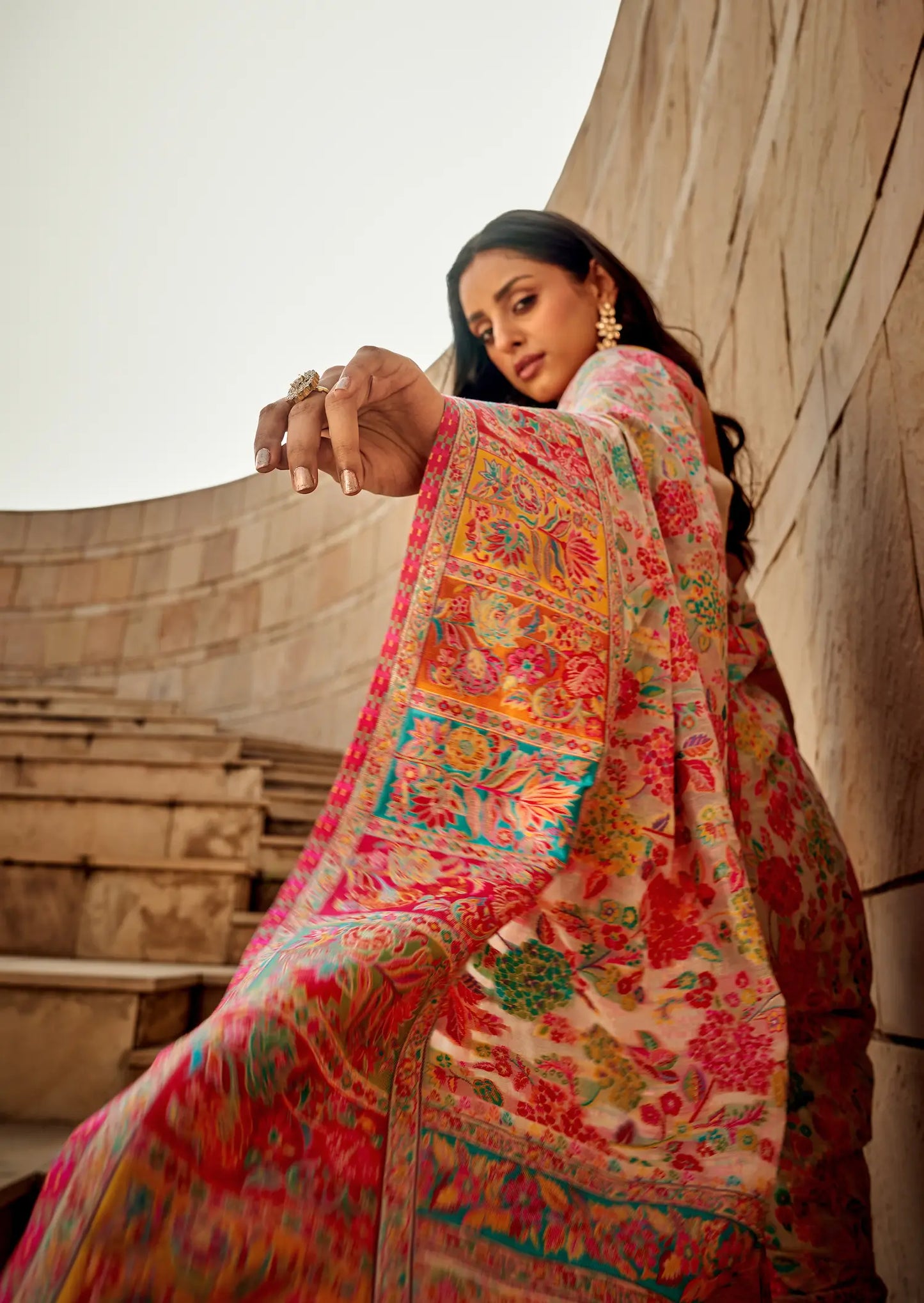 Ivory White Modal Kashmiri Saree