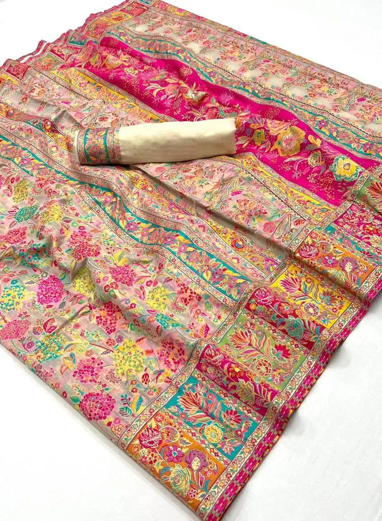 Ivory White Modal Kashmiri Saree