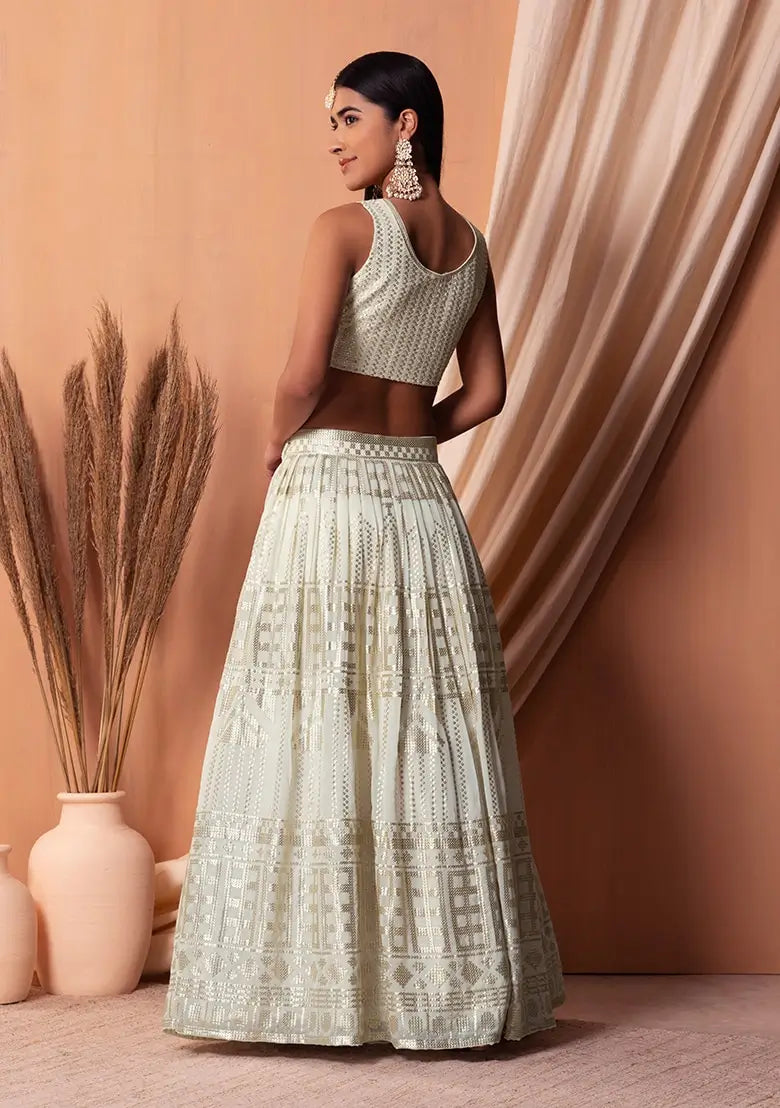 White  Georgette Sequins And Thread Embroidery Work Lehenga choli