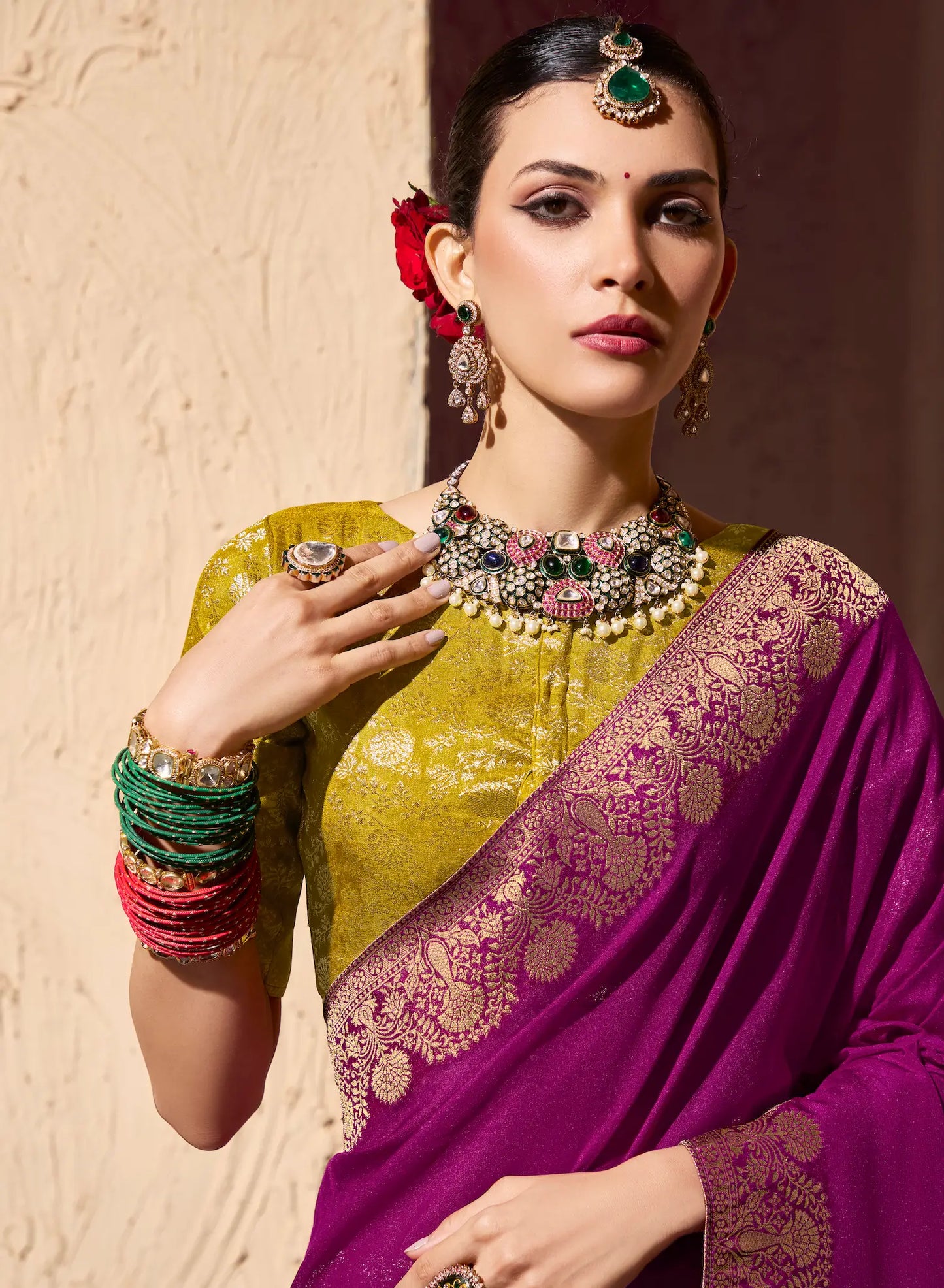 Wine Red Georgette Zari Weaving Saree