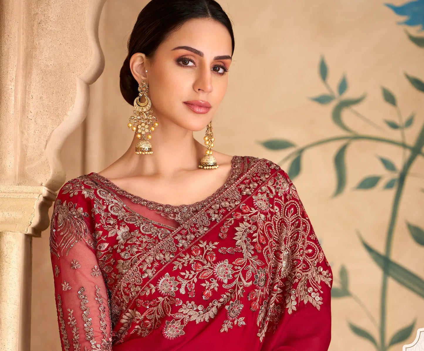 Sparkle Red Georgette Embroidery Saree