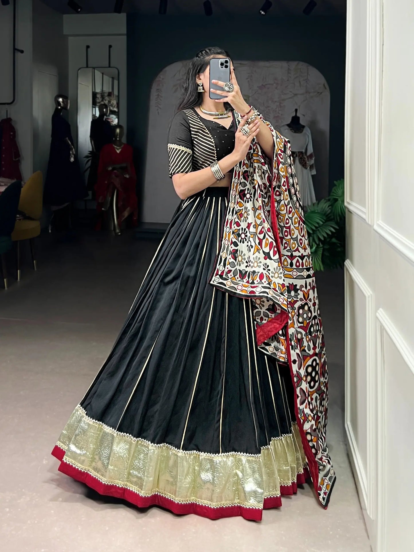 Black Navratri Lehenga Choli With Lace Touch Up