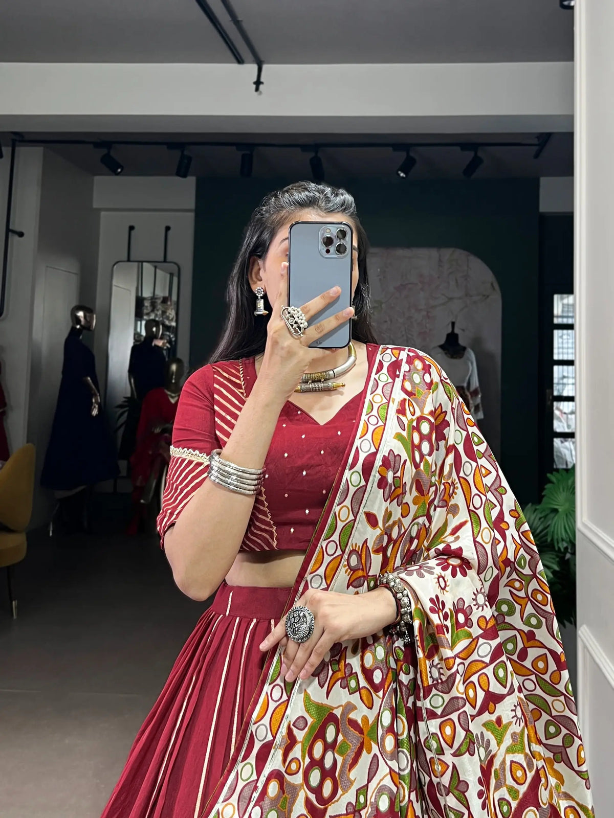 Maroon Navratri Lehenga Choli With Lace Touch Up