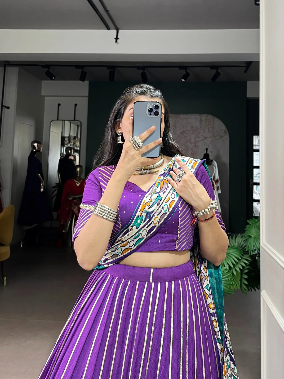 Purple Navratri Lehenga Choli With Lace Touch Up