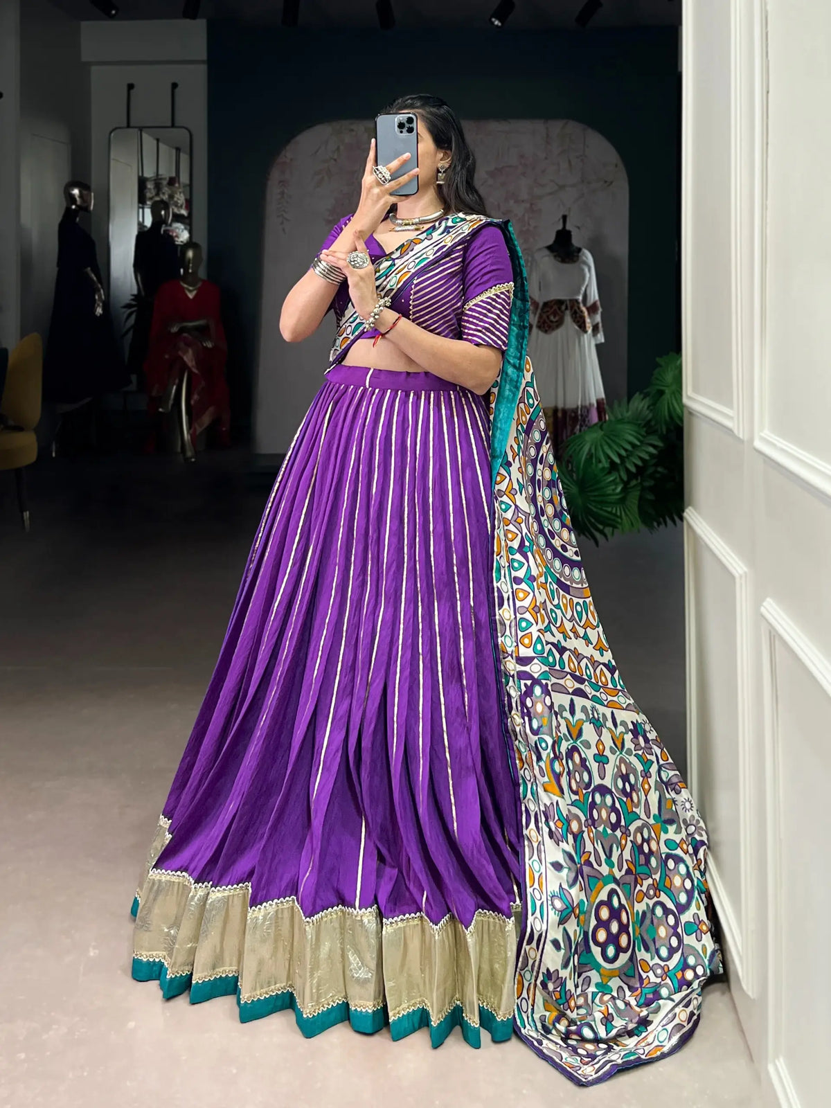 Purple Navratri Lehenga Choli With Lace Touch Up