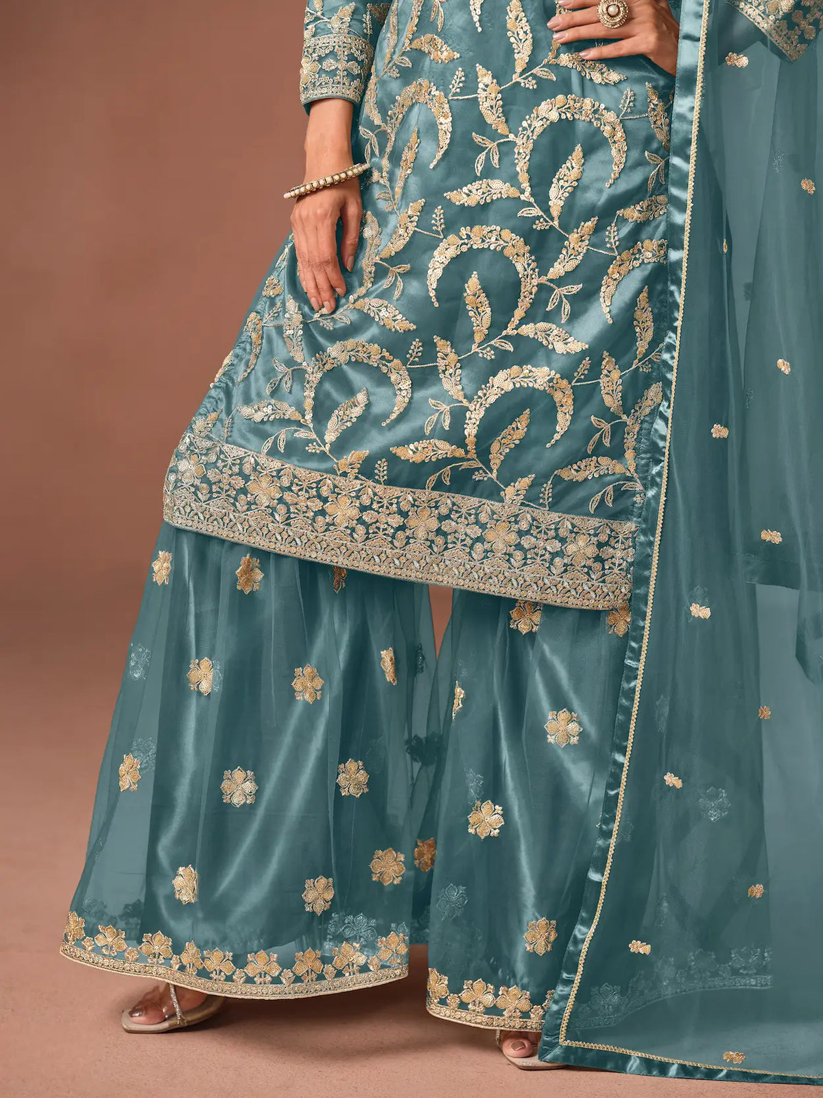Teal Blue Embroidered Salwar Suit