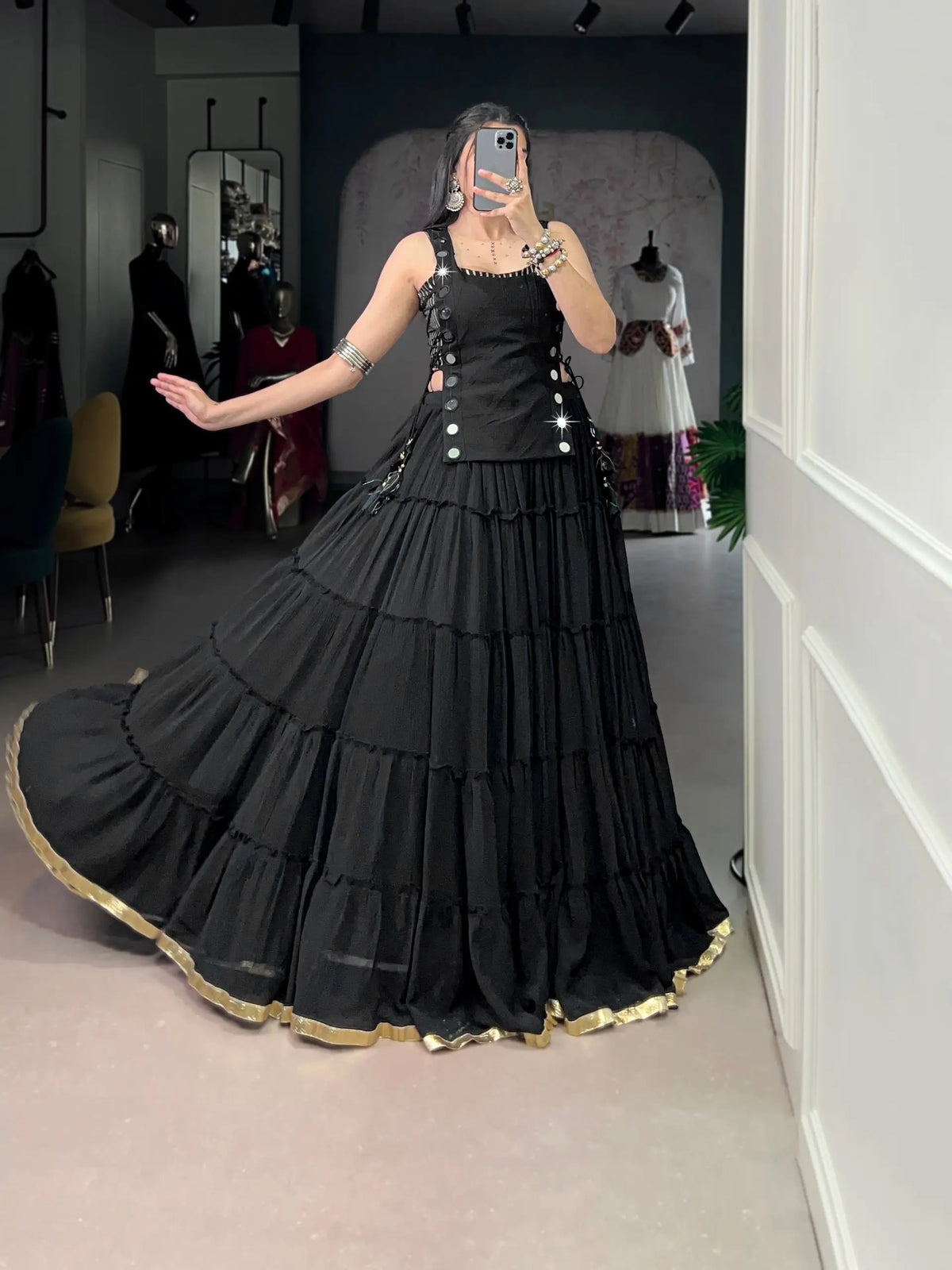 Black Light Weight Stylish Navratri Lehenga