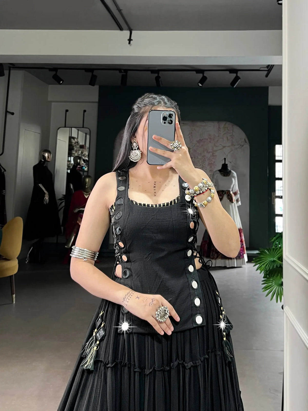 Black Light Weight Stylish Navratri Lehenga