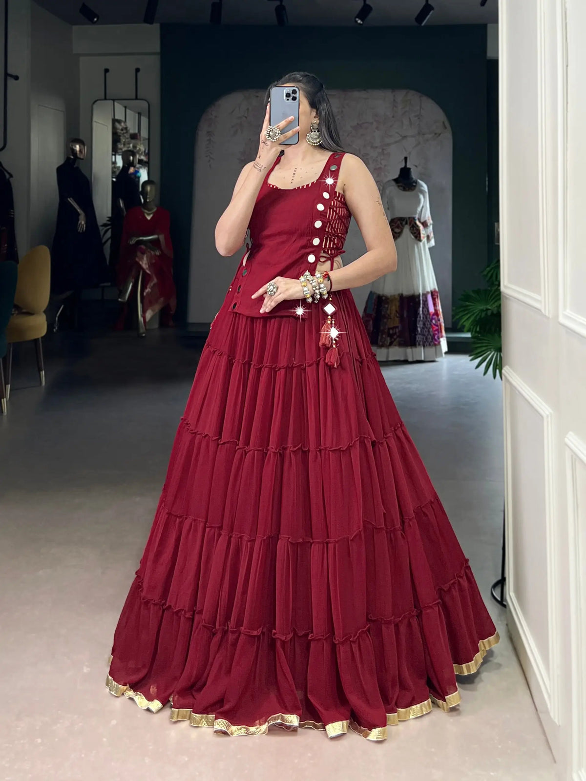 Red Light Weight Stylish Navratri Lehenga