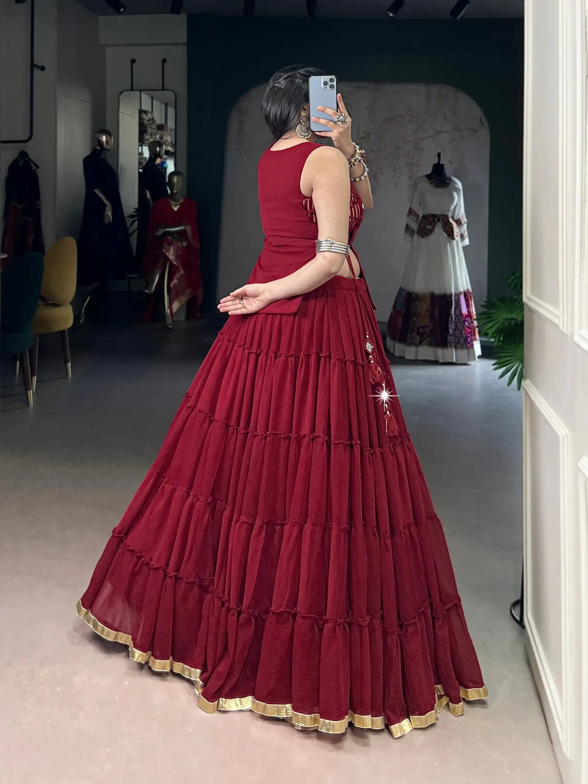 Red Light Weight Stylish Navratri Lehenga