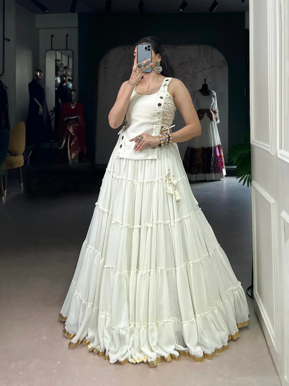 White Light Weight Stylish Navratri Lehenga