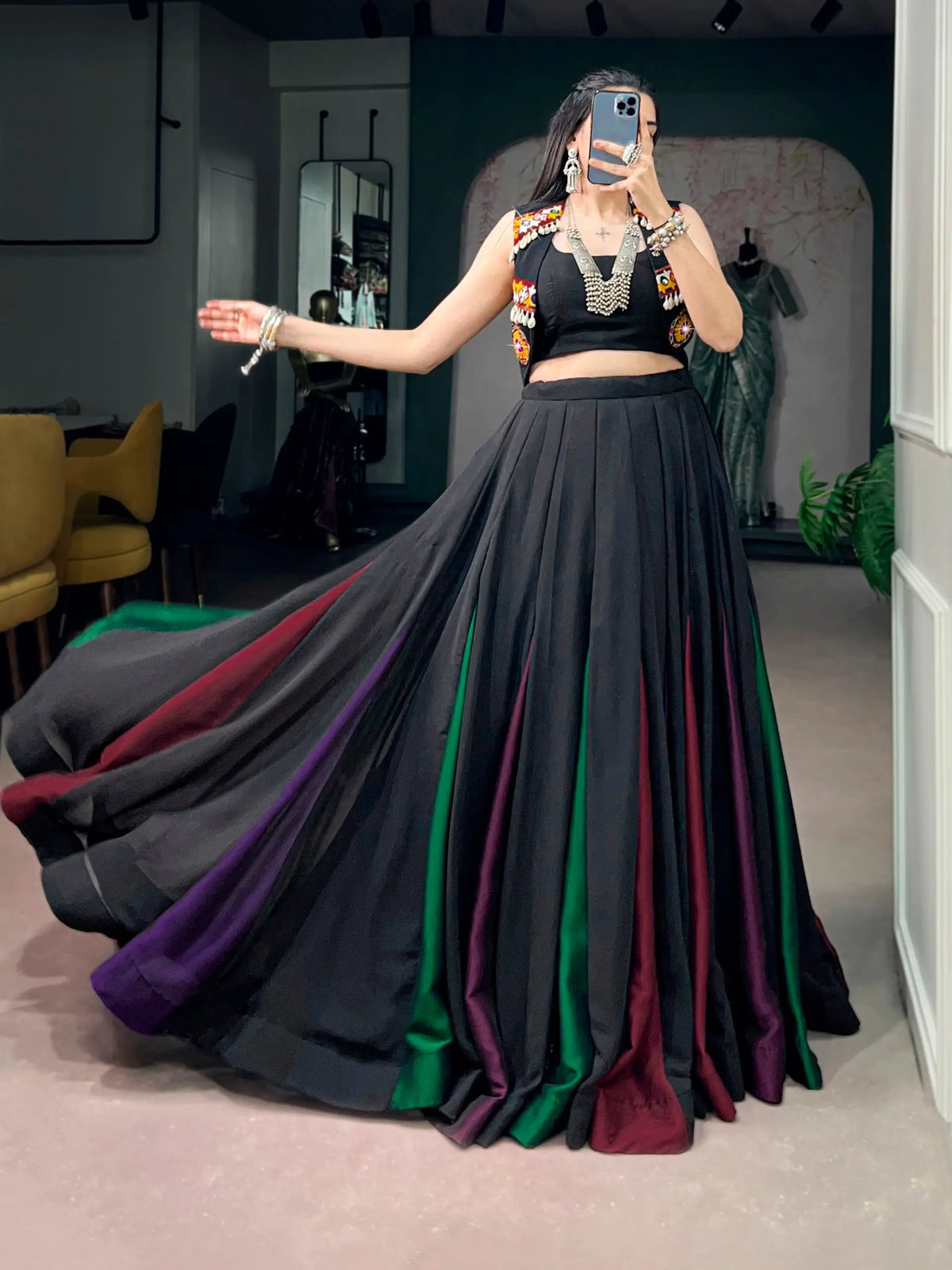 Black Georgette Gamthi Work Chaniya choli