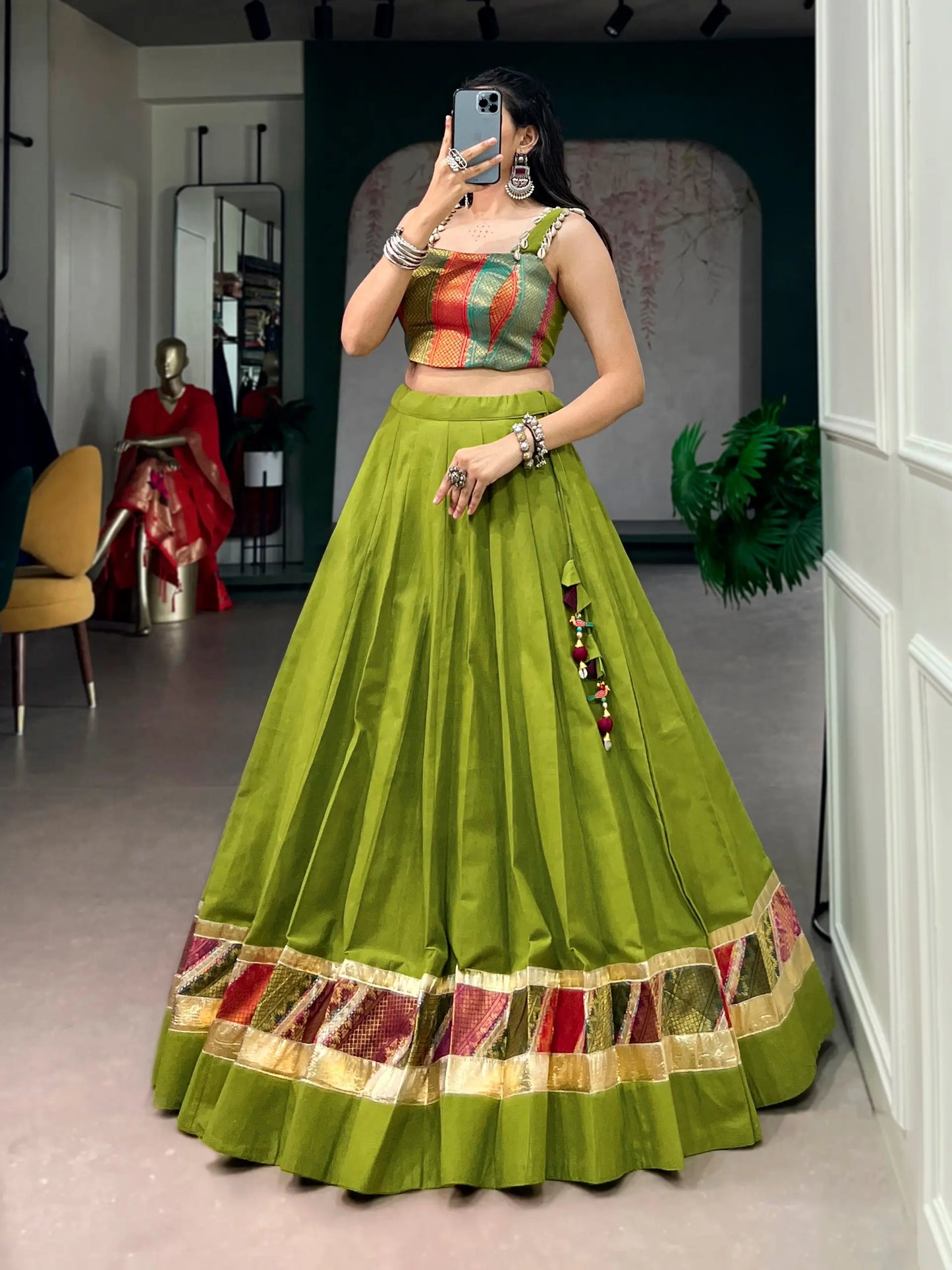 Parrot Green Cotton Navratri Chaniya Choli